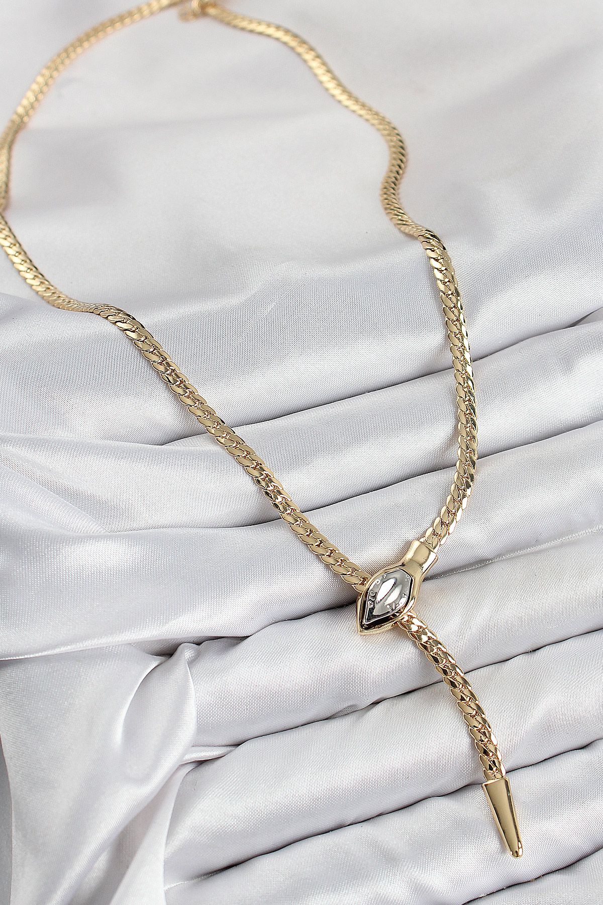 Pirinç Asansörlü Yılan Model Gold Renk Kadın Kolye - Lisinya Pirinç Asansörlü Yılan Model Gold Renk Kadın Kolye - Lisinya