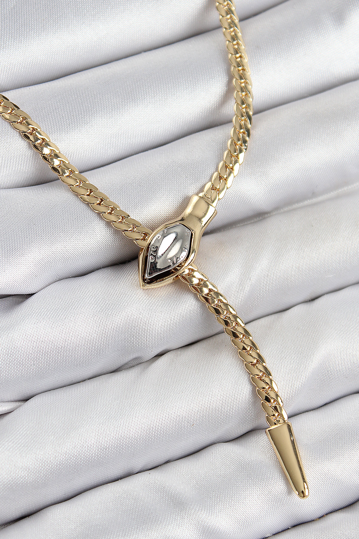 Pirinç Asansörlü Yılan Model Gold Renk Kadın Kolye - Lisinya