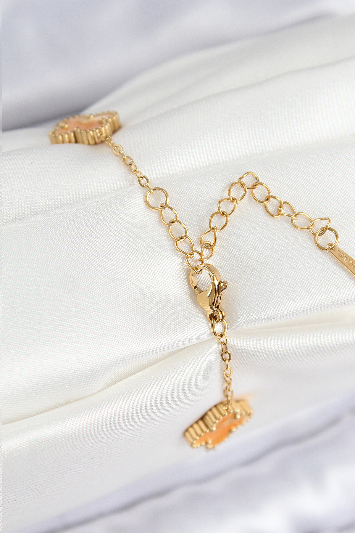 316L Çelik Sedefli Turuncu Gold Renk Yonca Kadın Bileklik - Lisinya