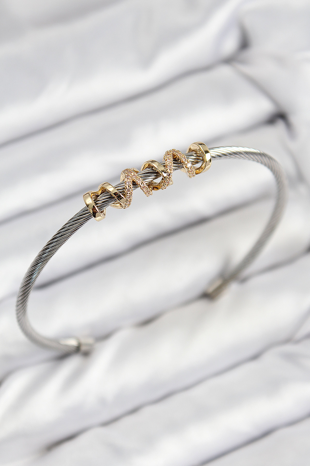 316L Çelik Zirkon Taşlı Model Gold Ve Gümüş Renk Kadın Bileklik - Lisinya