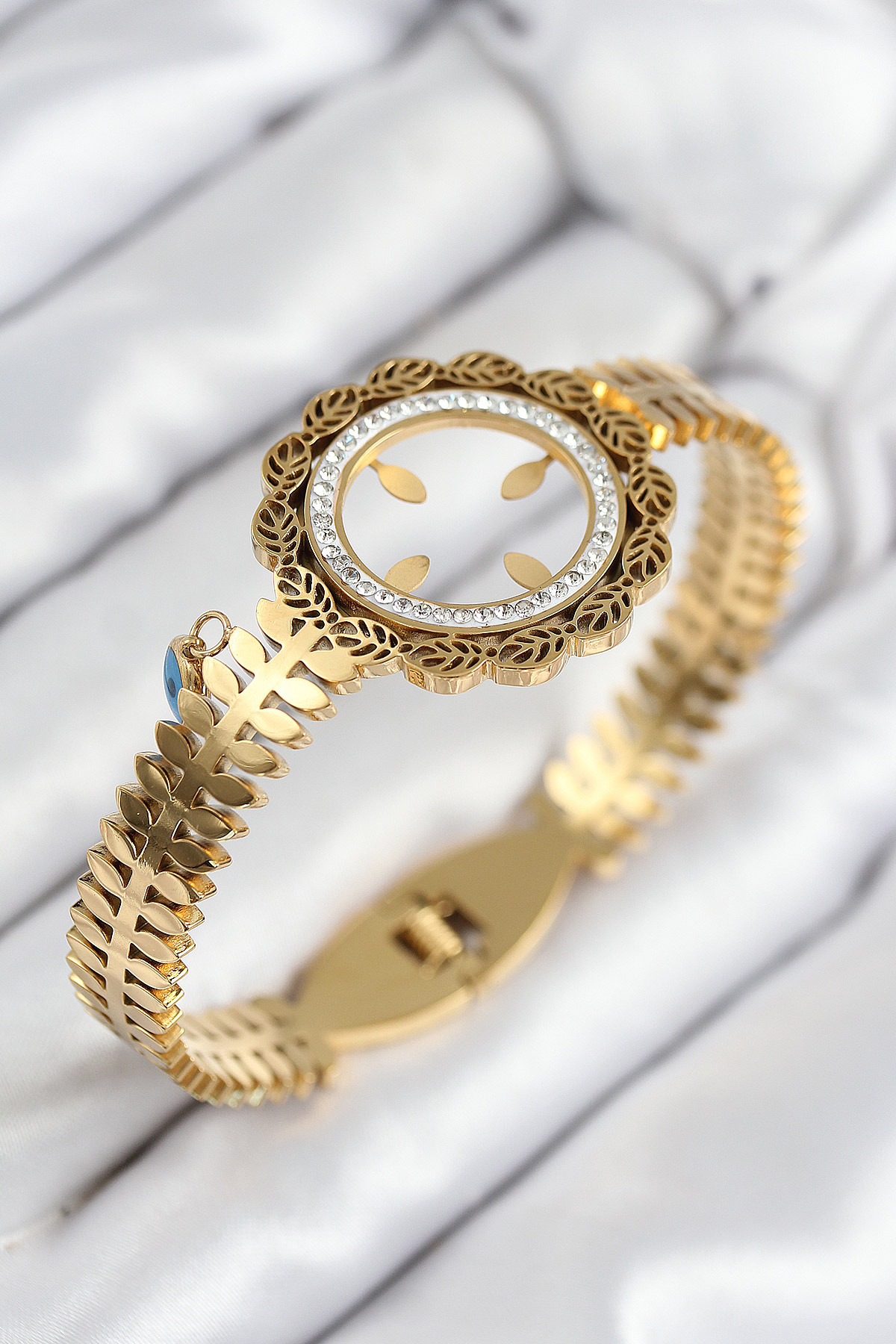 316L Çelik Zirkon Taşlı Çeyrek Takılabilir Gold Renk Kelepçe - Lisinya