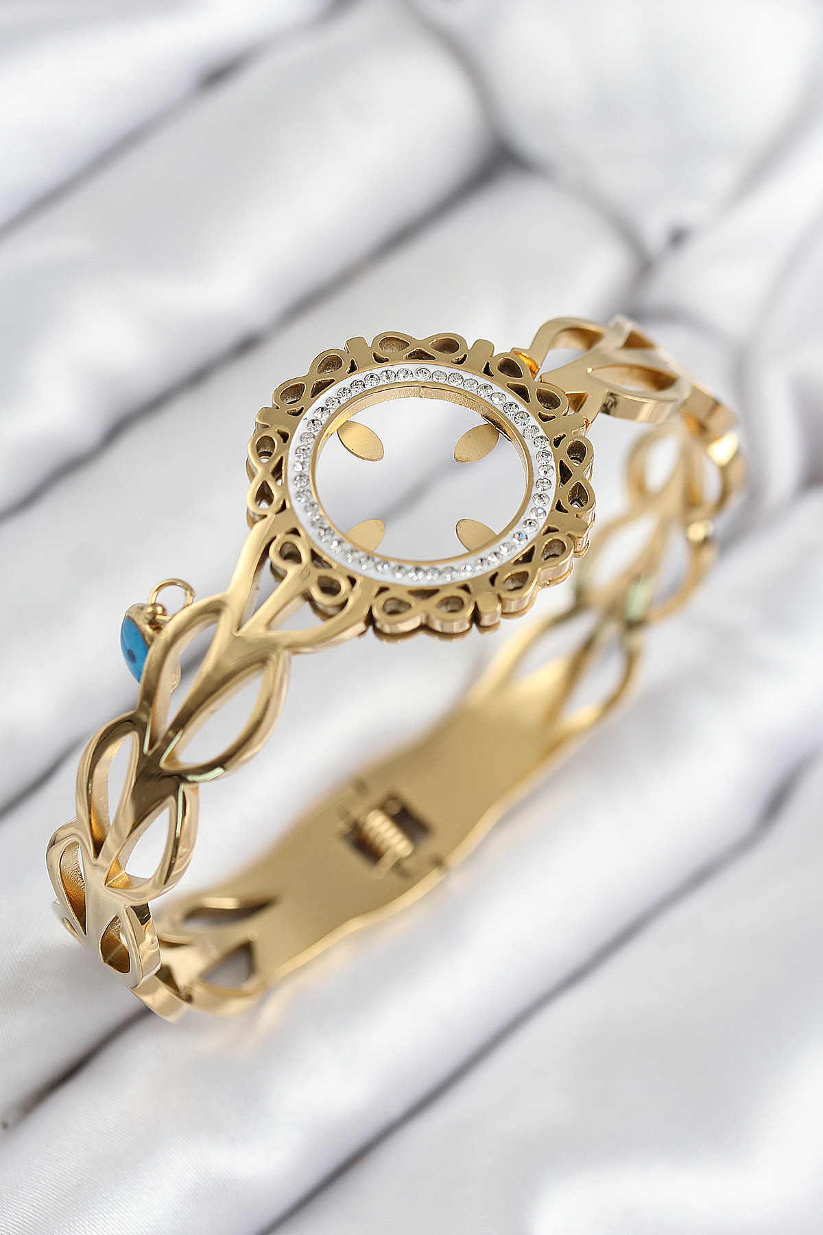 316L Çelik Zirkon Taşlı Çeyrek Takılabilir Gold Renk Kelepçe - Lisinya