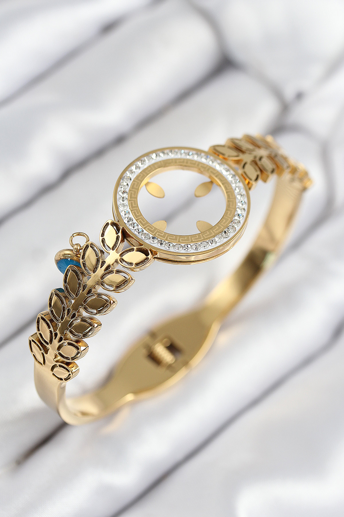 316L Çelik Zirkon Taşlı Çeyrek Takılabilir Gold Renk Kelepçe - Lisinya