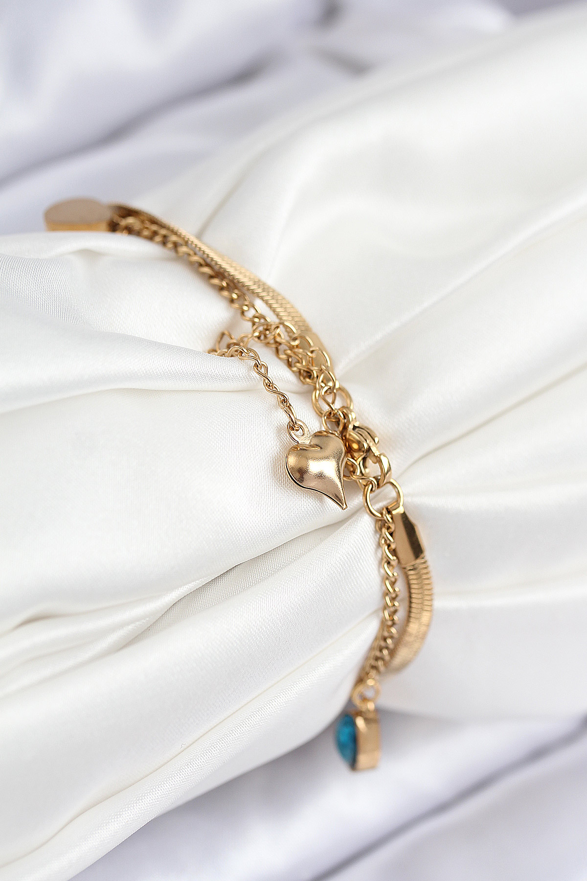 316L Çelik Nazar Boncuk Detaylı Mavi Zirkon Taşlı Model İtalyan Zincir Gold Renk Kadın Bileklik - Lisinya