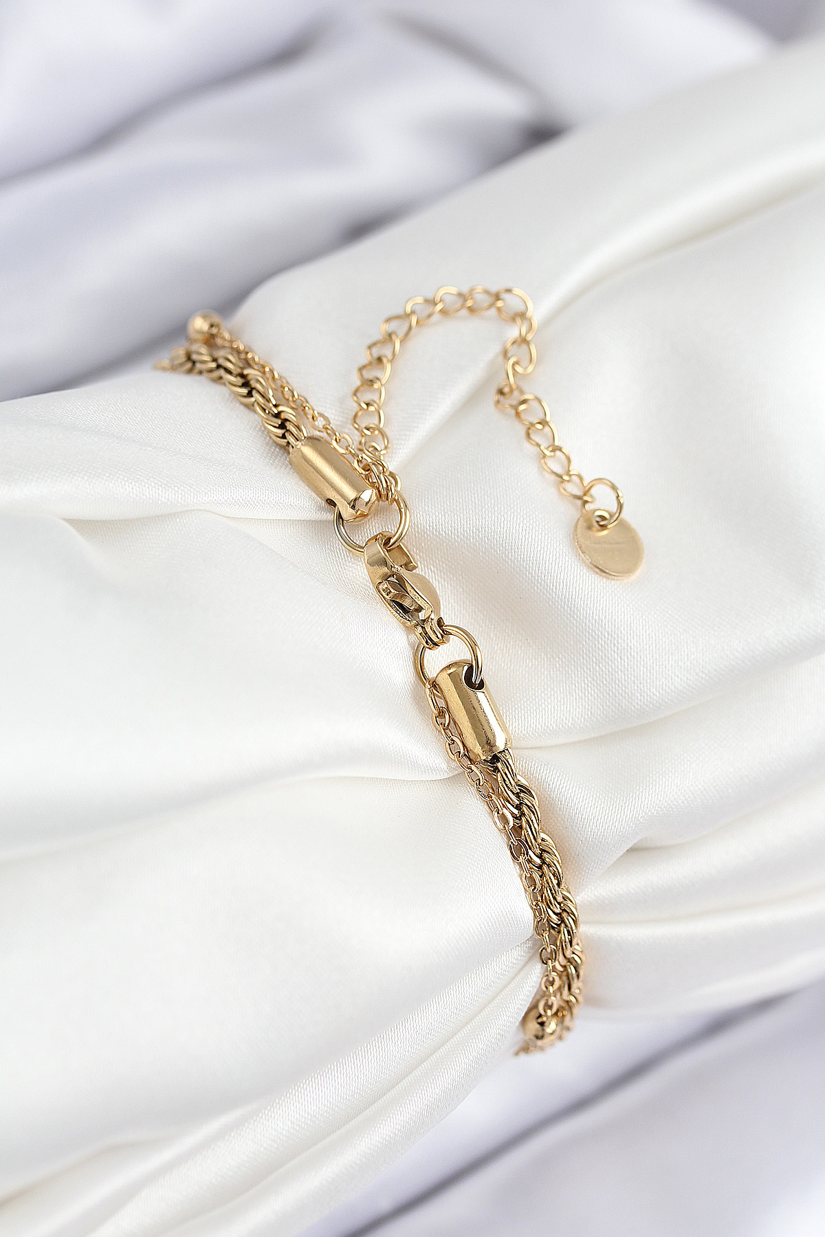 316L Çelik Nazar Boncuk Model Burgu Zincir Gold Renk Kadın Bileklik - Lisinya