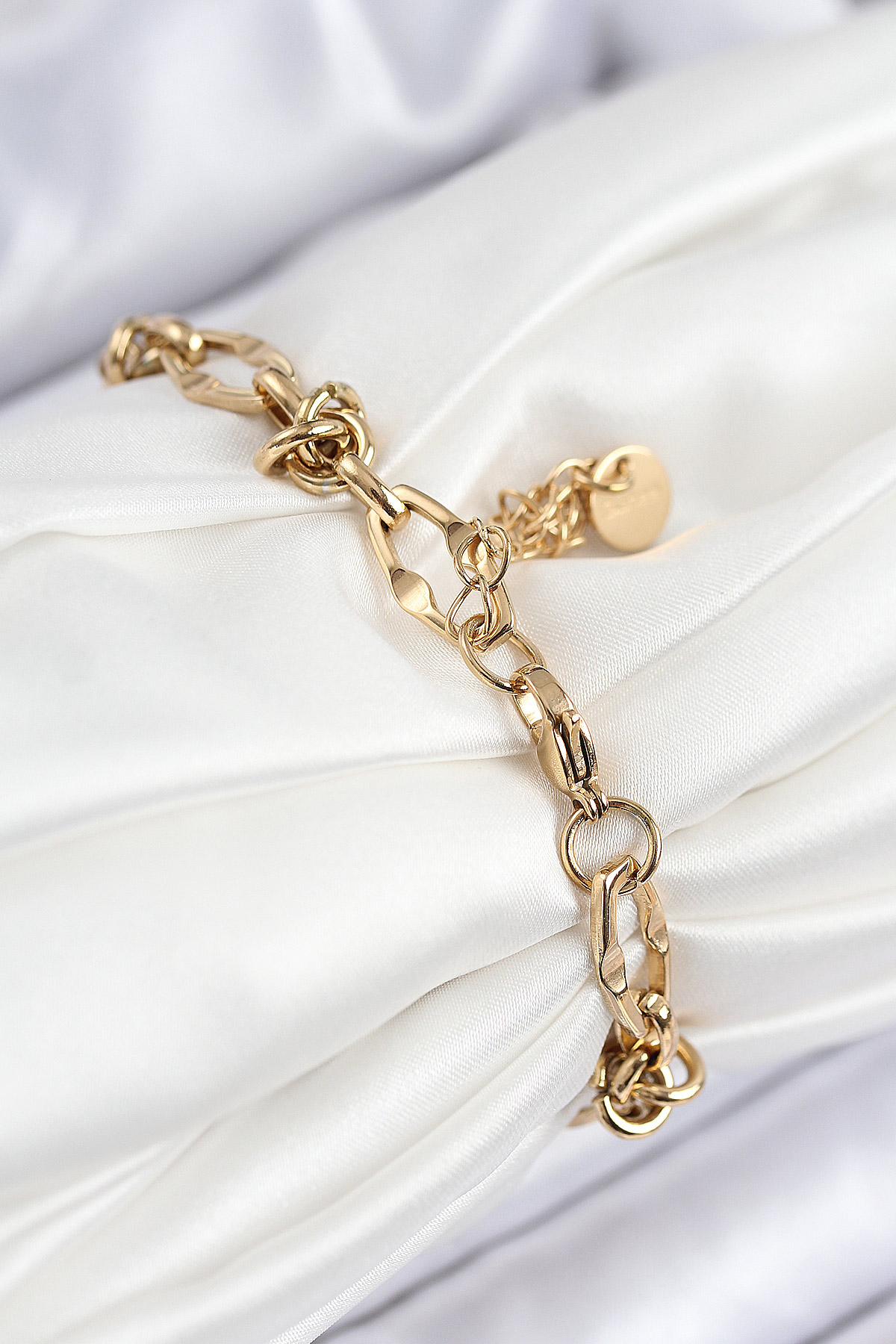 316L Çelik Parçalı Zincir Model Gold Renk Kadın Bileklik - Lisinya