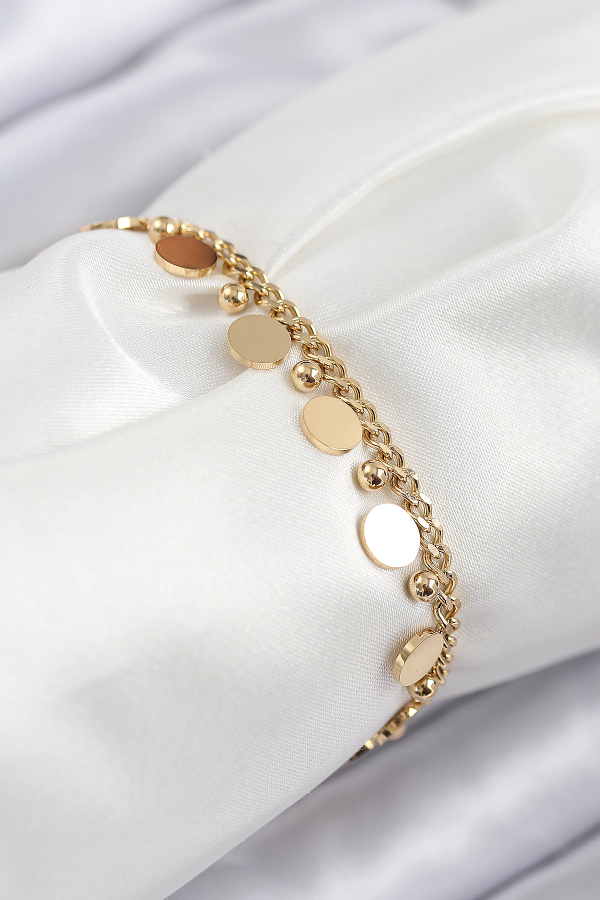 316L Çelik Sıralı Pul Model Gold Renk Kadın Bileklik - Lisinya