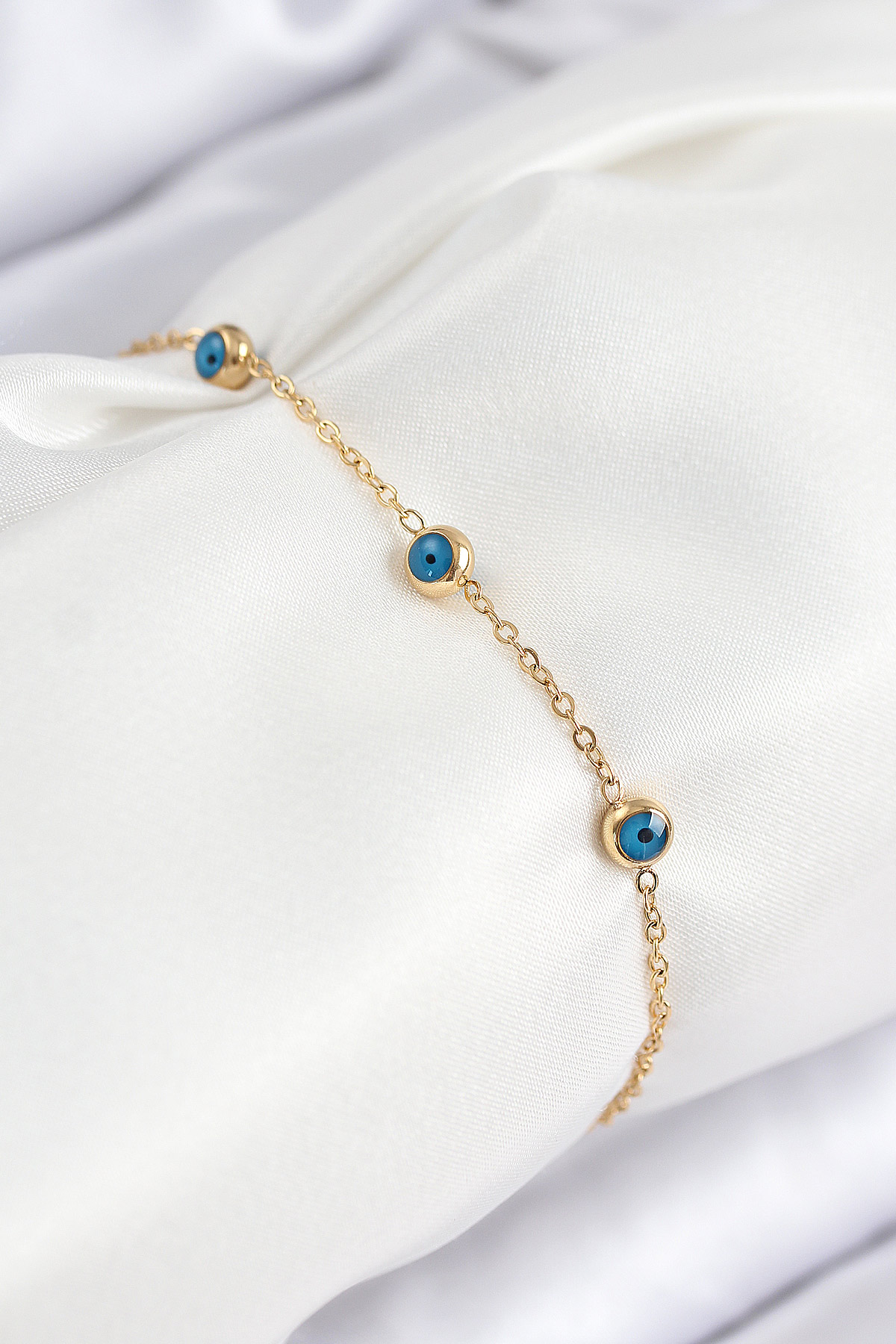 316L Çelik Nazar Boncuğu Model Gold Renk Kadın Bileklik - Lisinya