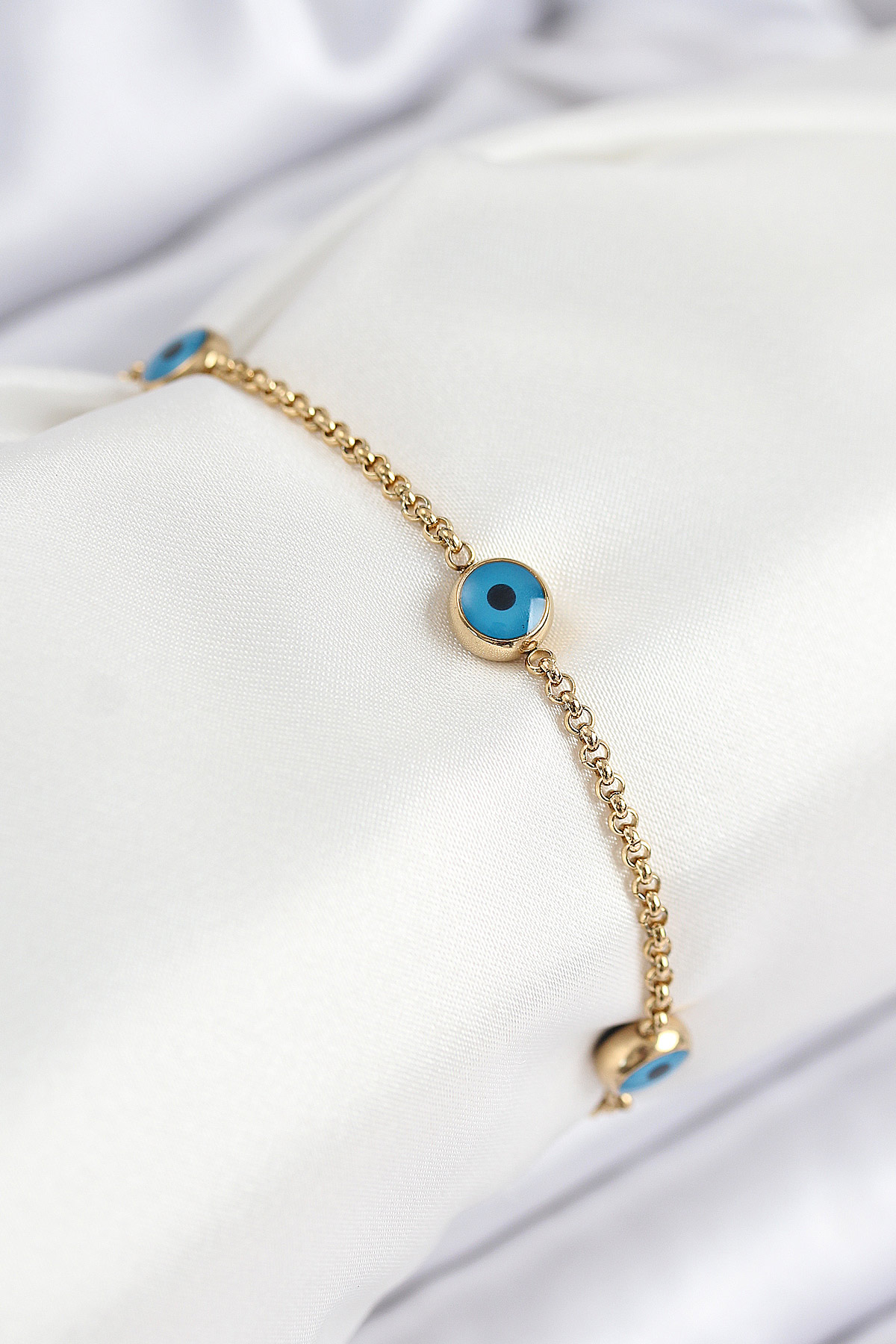 316L Çelik Nazar Boncuğu Model Gold Renk Kadın Bileklik - Lisinya
