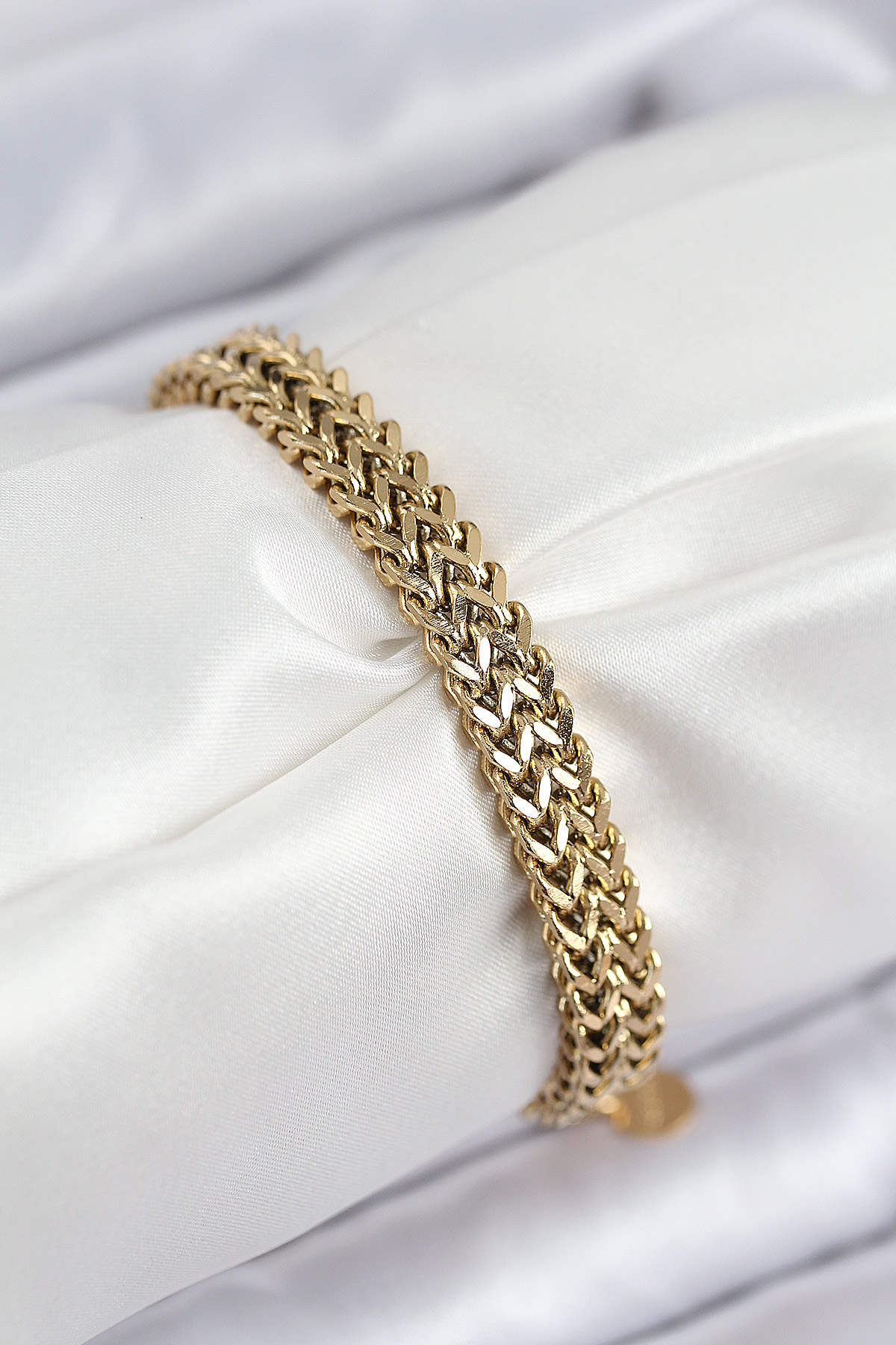 316L Çelik Örme Zincir Model Gold Renk Kadın Bileklik - Lisinya