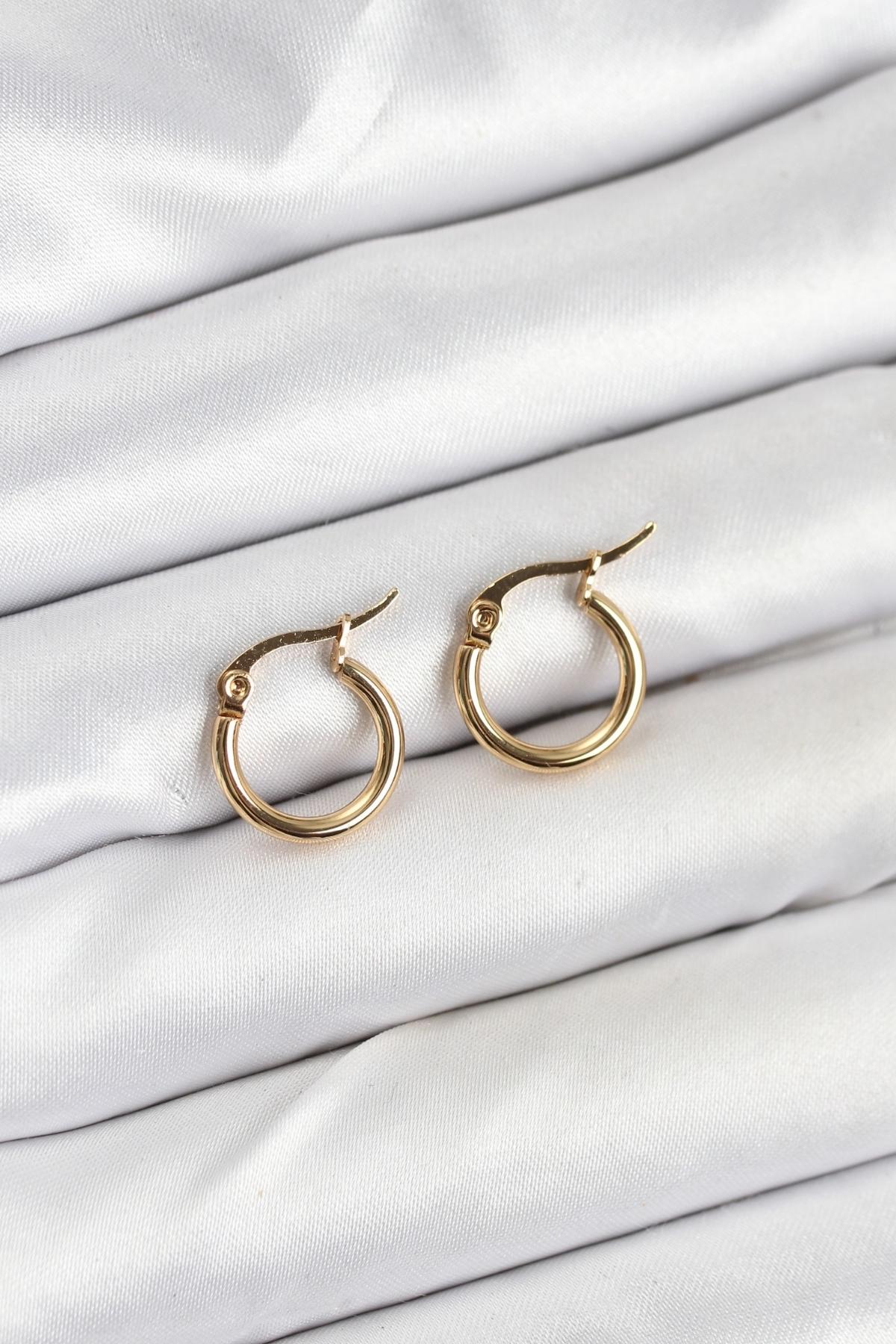 316L Çelik Gold Renk 12 mm Halka Kadın Küpe - Lisinya
