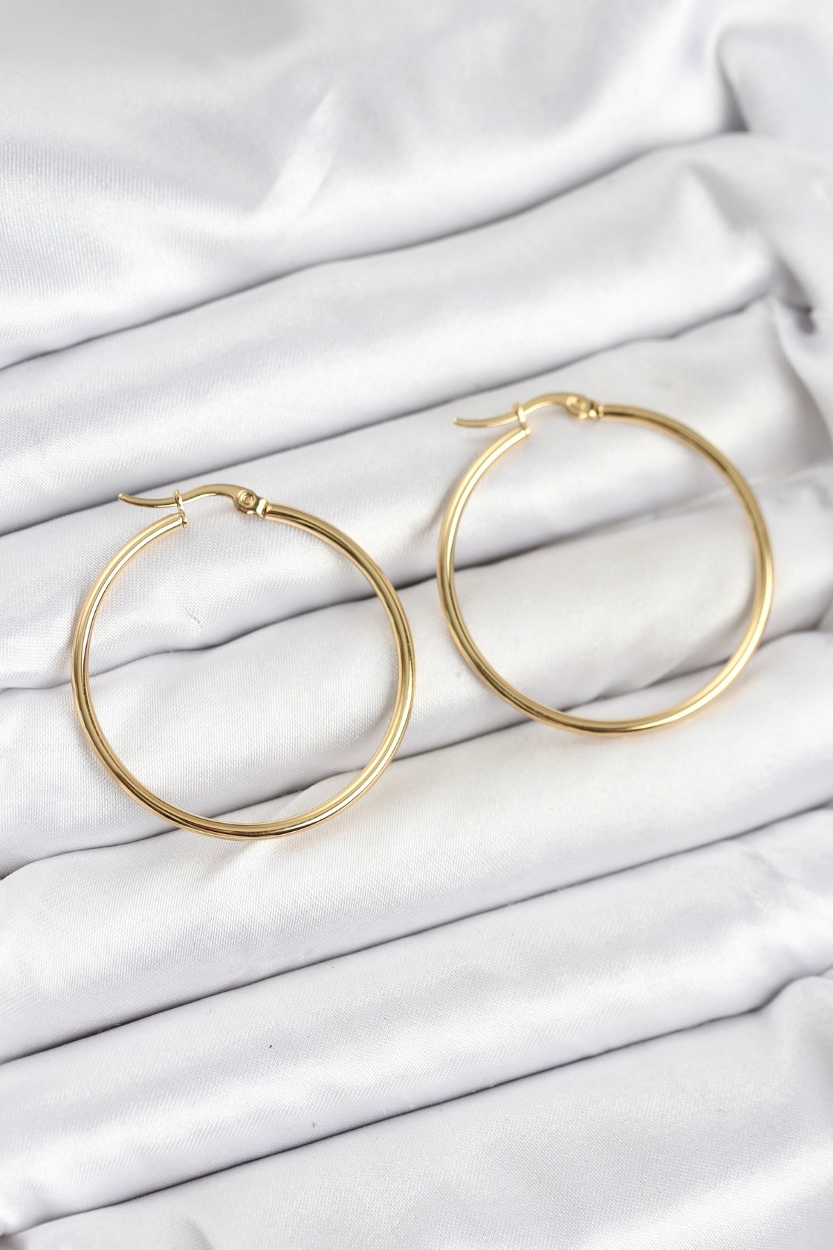 316L Çelik Gold Renk 35 mm Halka Kadın Küpe - Lisinya