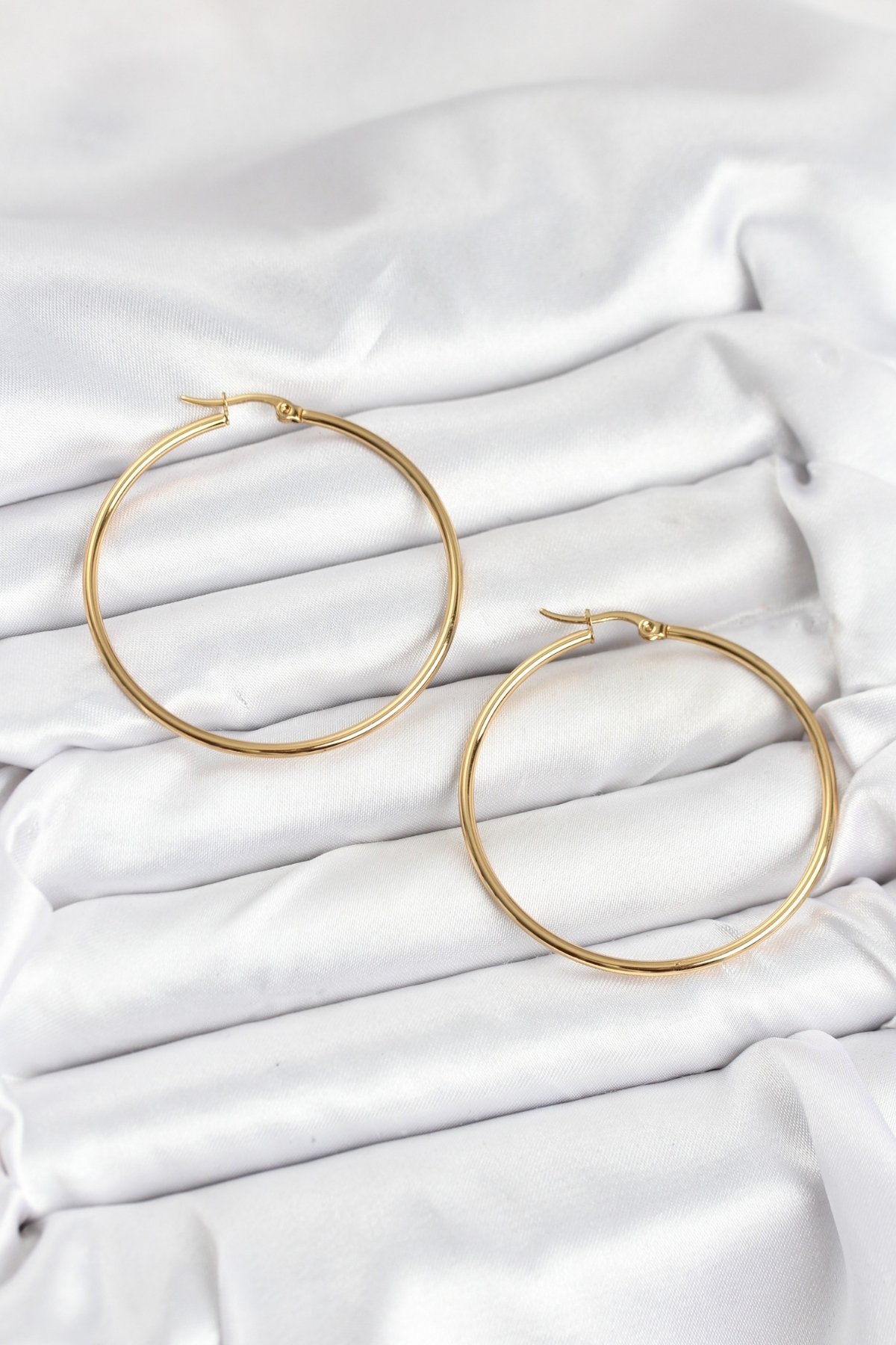316L Çelik Gold Renk 45 mm Halka Kadın Küpe - Lisinya