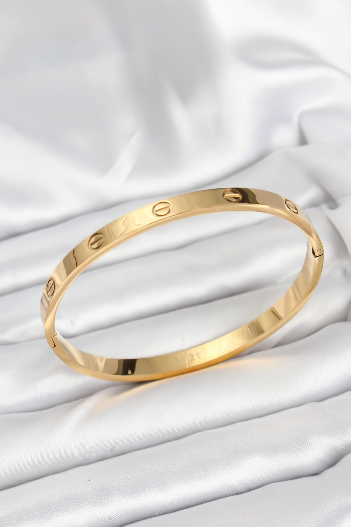316L Çelik Gold Renk 65 mm Kadın Kelepçe Bileklik - Lisinya