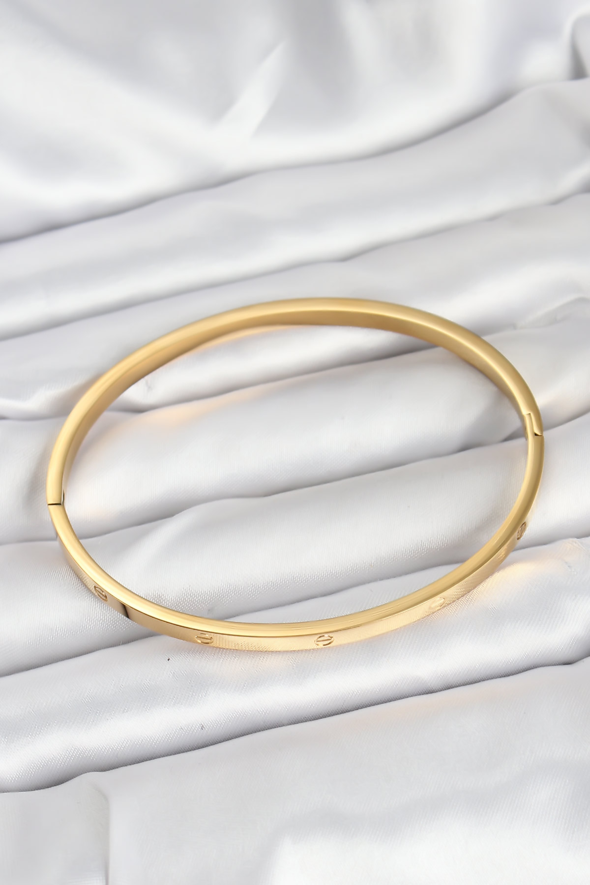 316L Çelik Gold Renk 65 mm İnce Kadın Kelepçe Bileklik - Lisinya