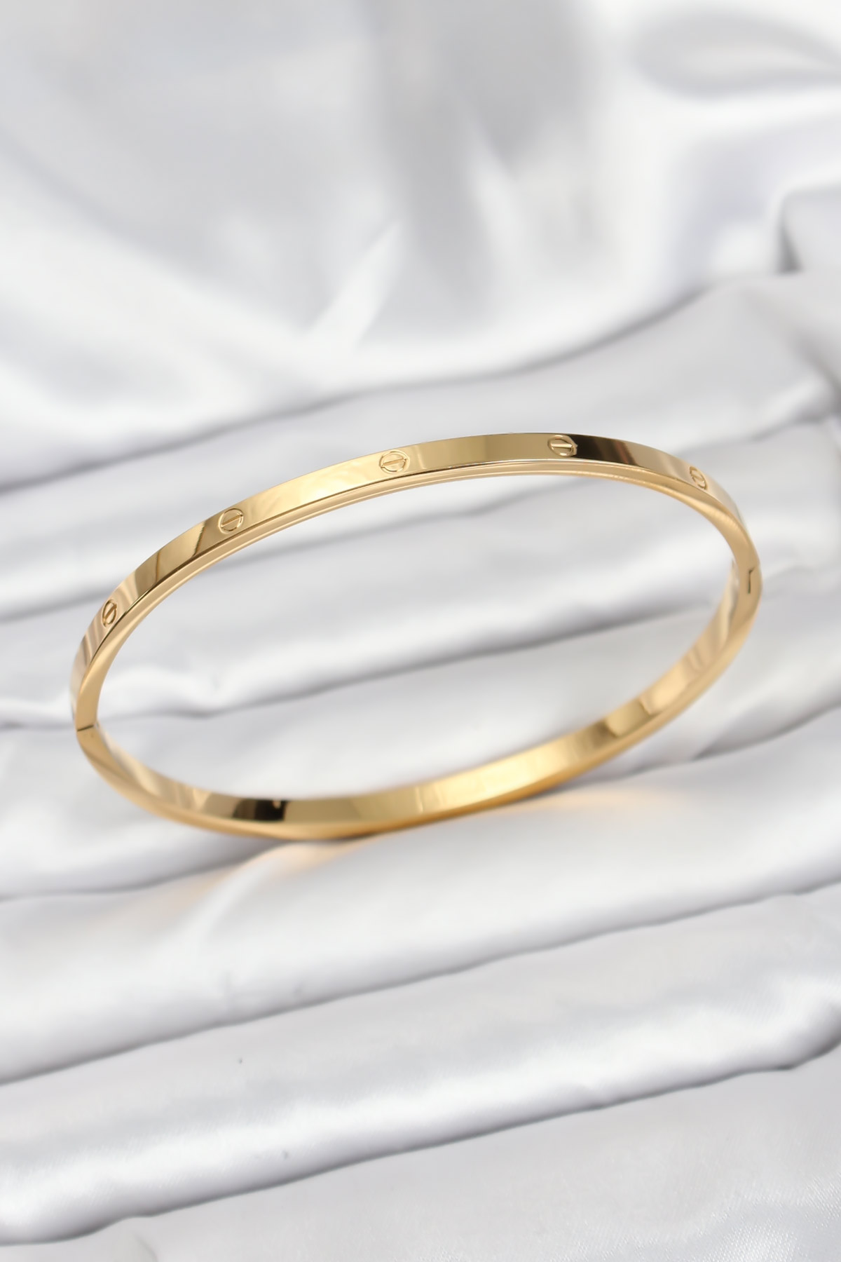 316L Çelik Gold Renk 65 mm İnce Kadın Kelepçe Bileklik - Lisinya