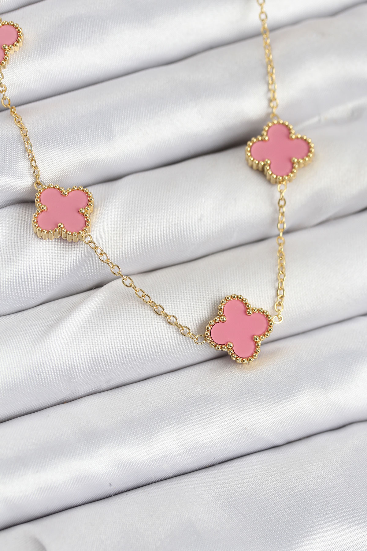 316L Çelik Zincir Gold Pembe Renk Yonca Kadın Kolye - Lisinya