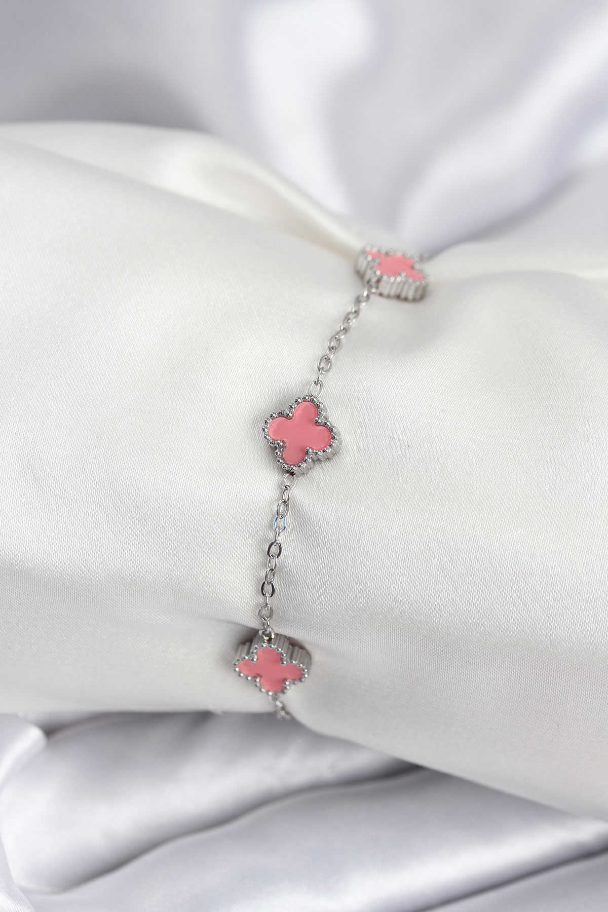 316L Çelik Gümüş Renk Pembe Baby Boy Yonca Kadın Bileklik - Lisinya