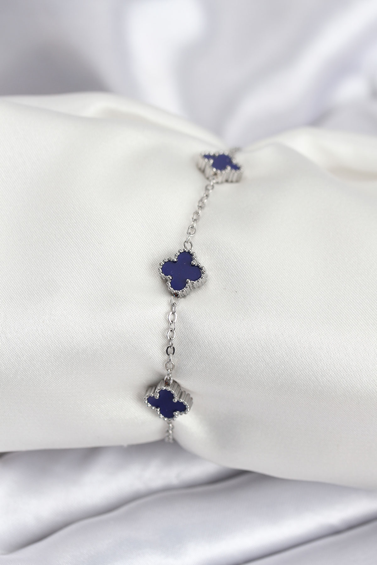 316L Çelik Gümüş Renk Lacivert Baby Boy Yonca Kadın Bileklik - Lisinya