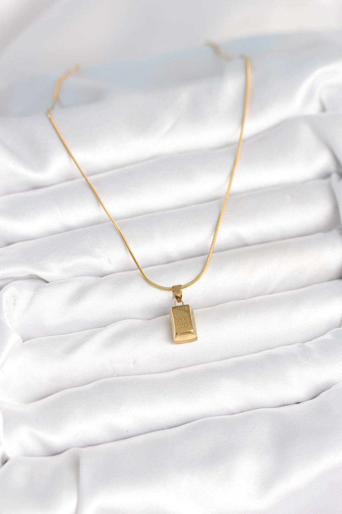 316L Çelik Gold Renk Mini Külçe Altın Model Kolye - Lisinya