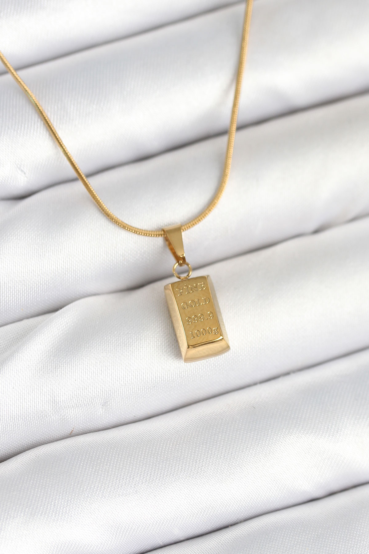 316L Çelik Gold Renk Mini Külçe Altın Model Kolye - Lisinya