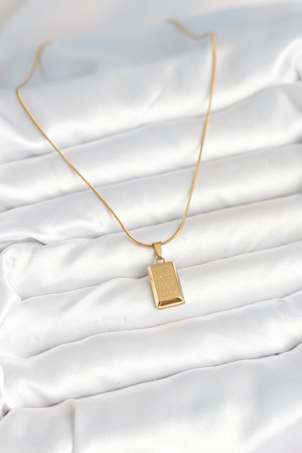 316L Çelik Gold Renk Külçe Altın Model Kolye - Lisinya