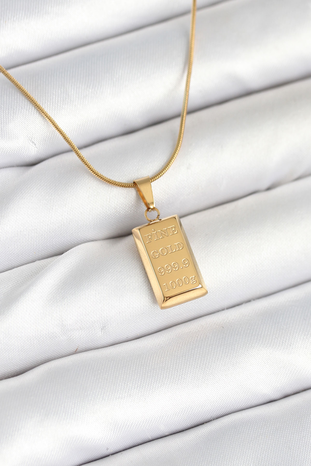 316L Çelik Gold Renk Külçe Altın Model Kolye - Lisinya