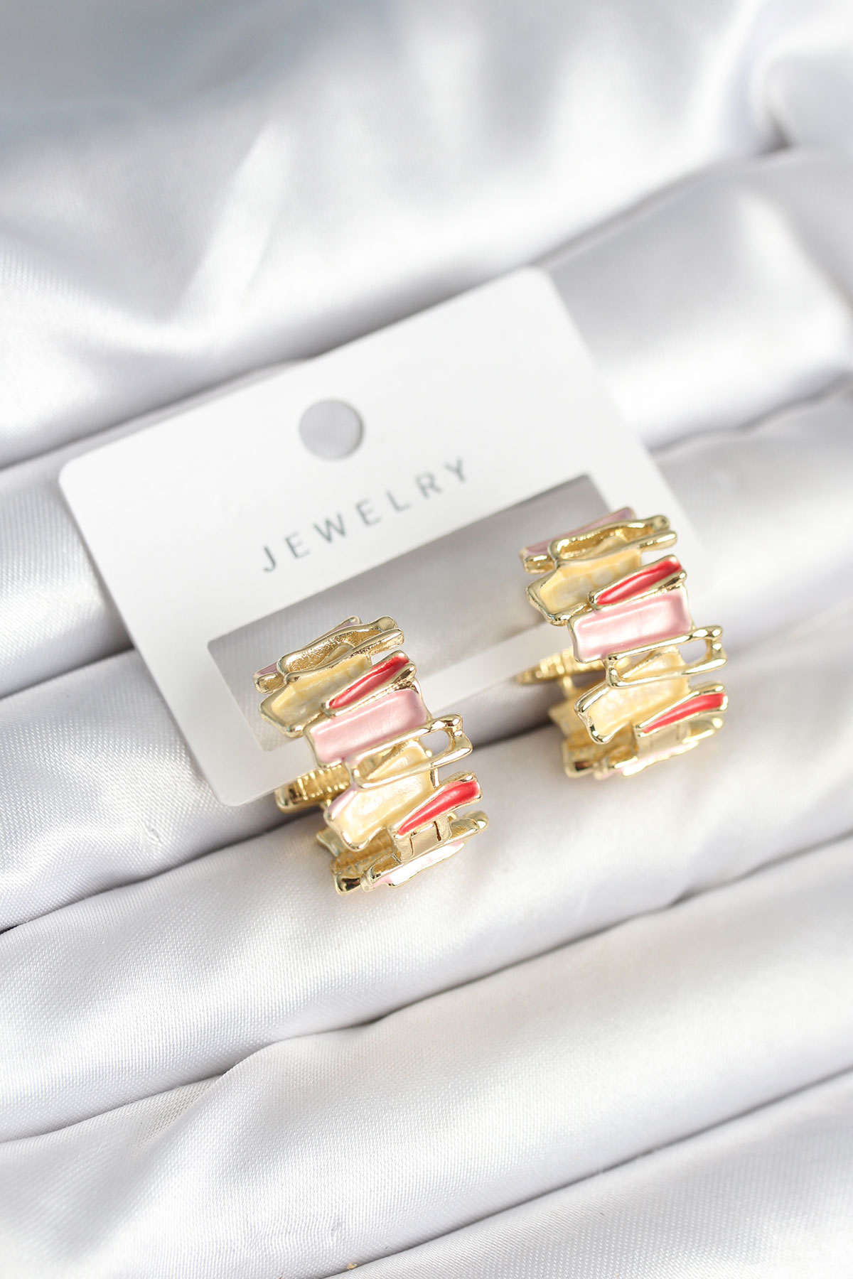 Mineli Karışık Renkli Gold Pirinç Kadın Küpe - Lisinya
