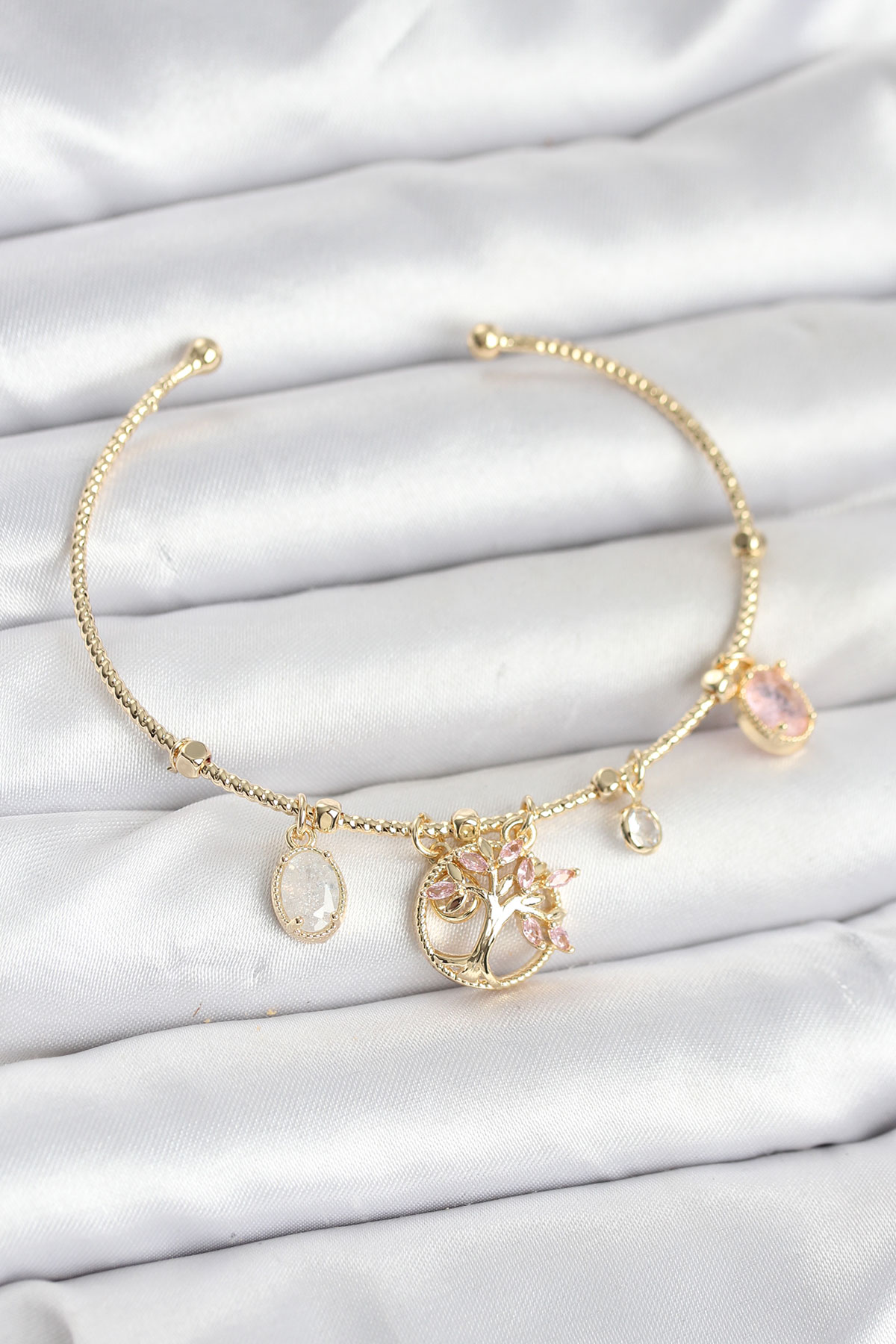 Hayat Ağacı Charmlı Gold Renk Pirinç Kadın Bileklik - Lisinya