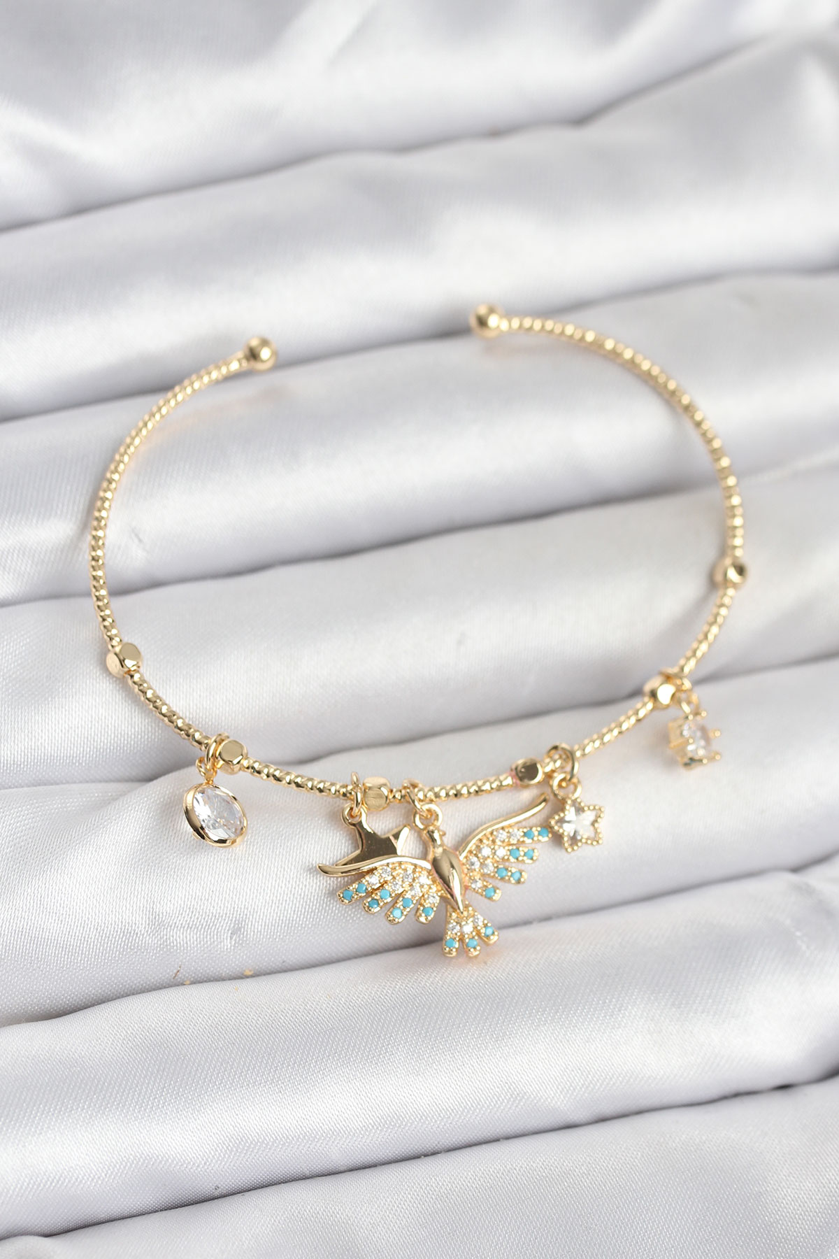 Anka Kuşu Charmlı Gold Renk Pirinç Kadın Bileklik - Lisinya