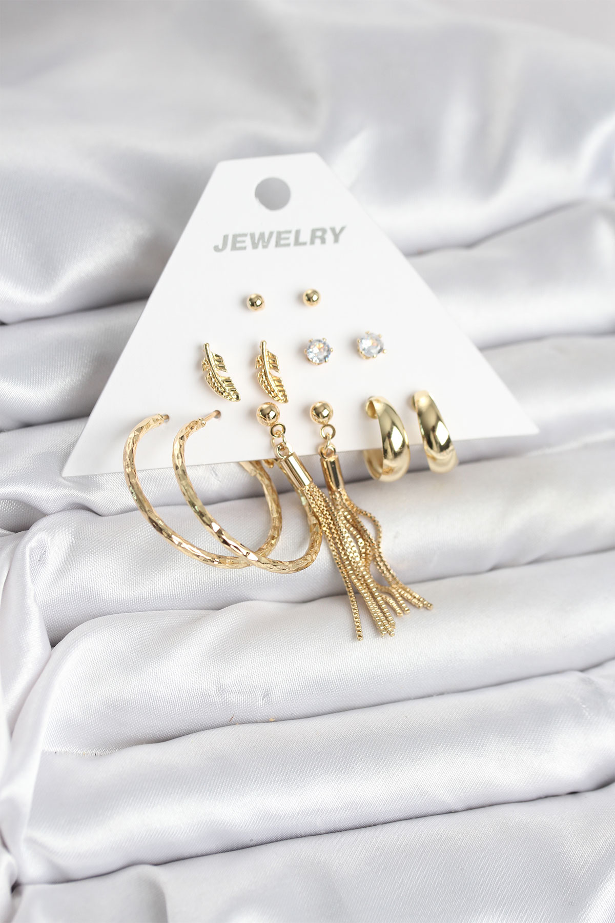 Gold Renk Pirinç Kadın 6 Çift Küpe Seti - Lisinya