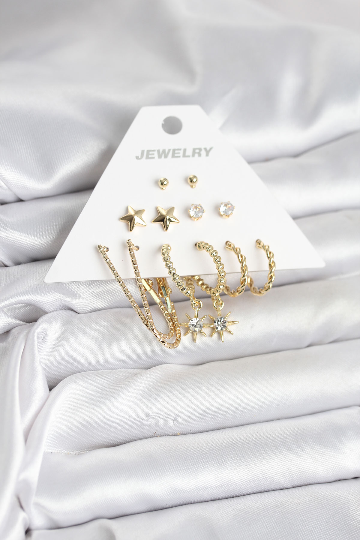 6 Çift Kadın Küpe Seti Gold Renk - Lisinya