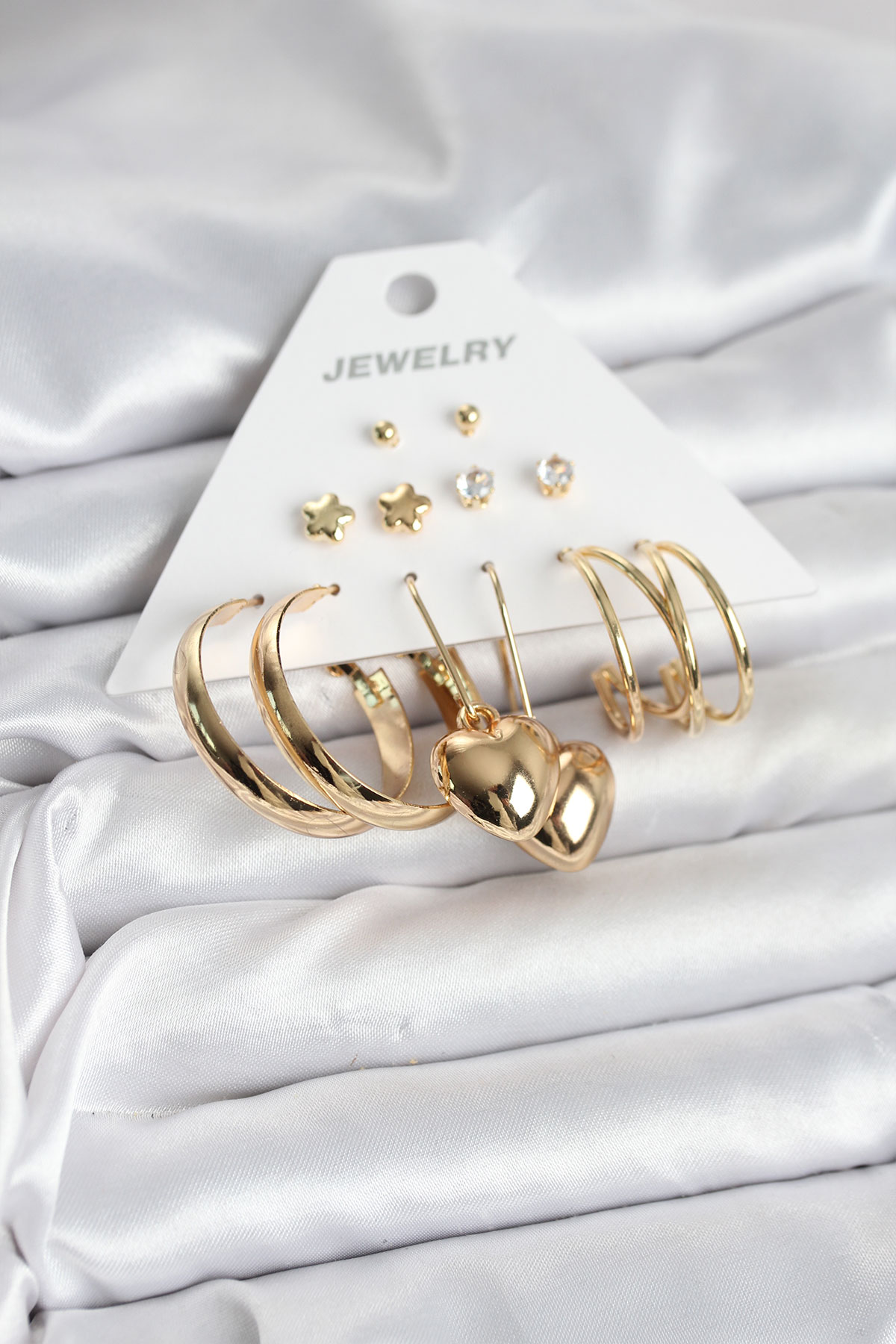 6 Çift Kadın Küpe Seti Gold Renk - Lisinya