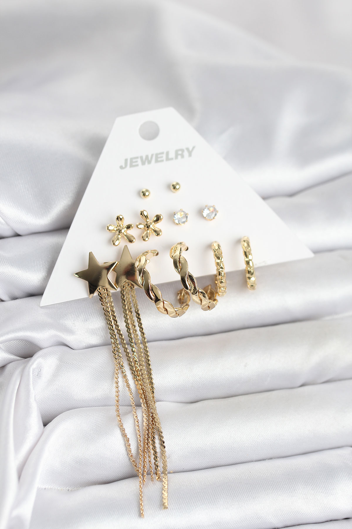 Pirinç Gold Renk 6 Çift Kadın Küpe Seti - Lisinya