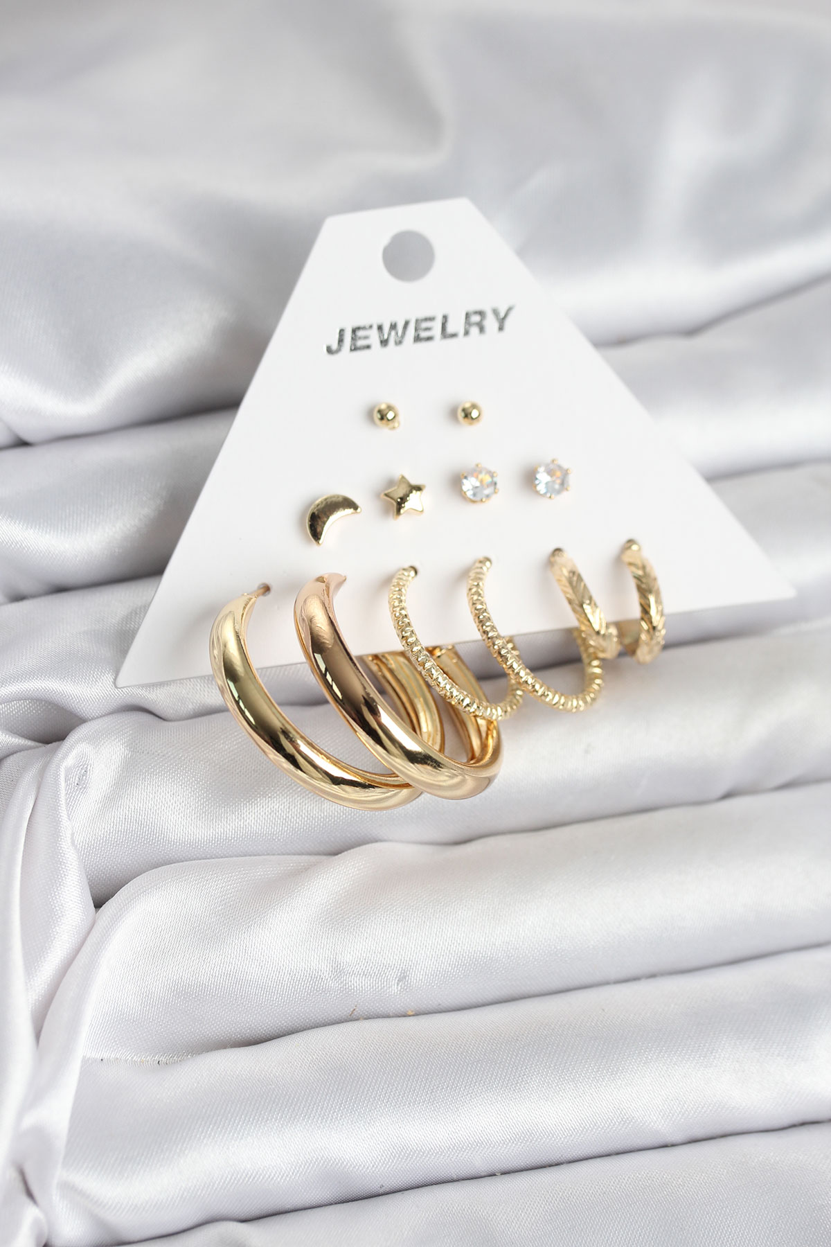 Gold Renk 6 Çiftli Pirinç Kadın Küpe Seti - Lisinya