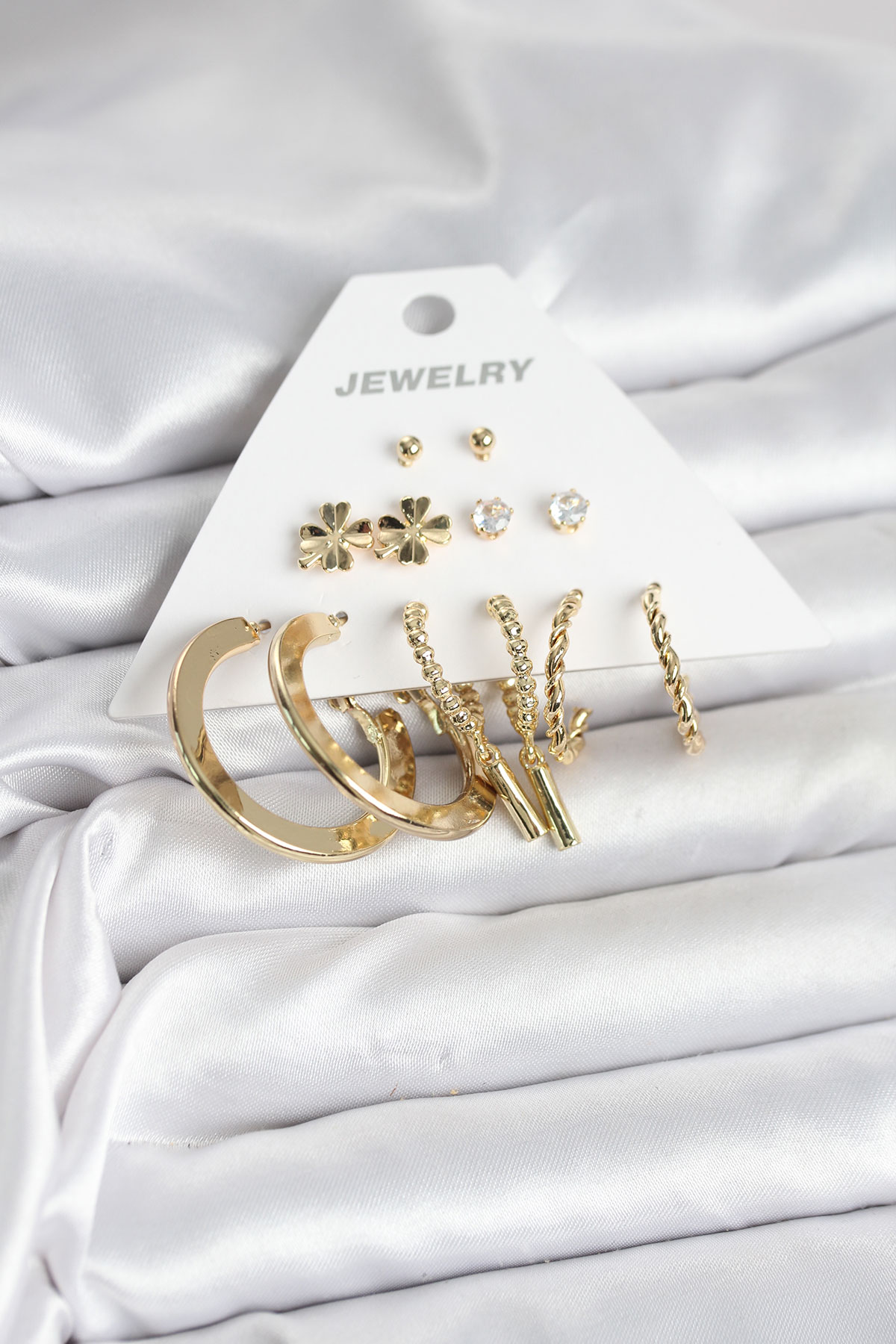 Pirinç Gold Renk 6 Çift Kadın Küpe Seti - Lisinya