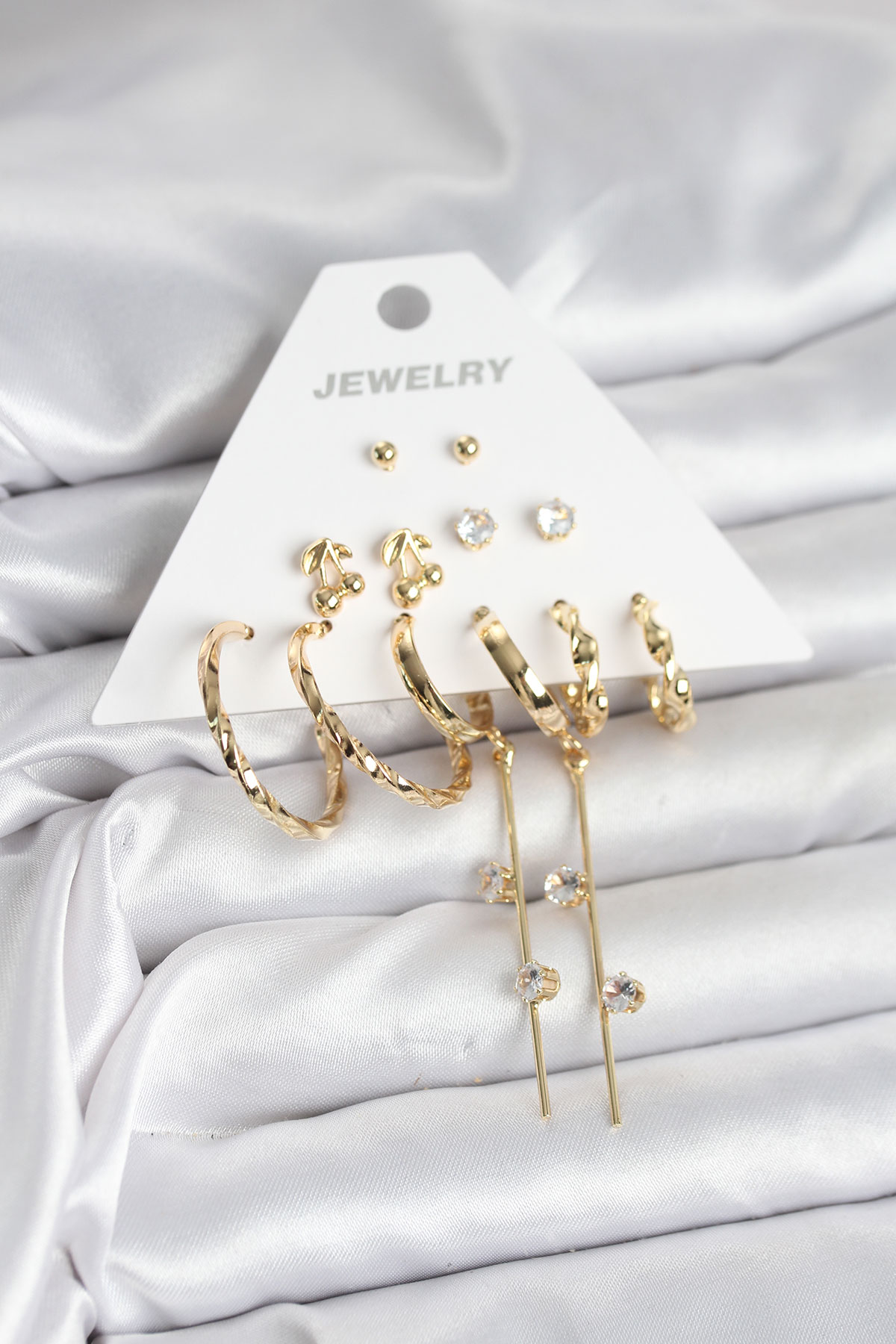 Gold Renk 6 Çift Pirinç Kadın Küpe Seti - Lisinya