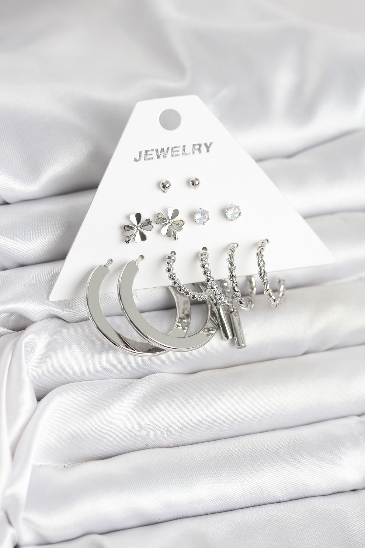 Pirinç Gümüş Renk 6 Çift Kadın Küpe Seti - Lisinya