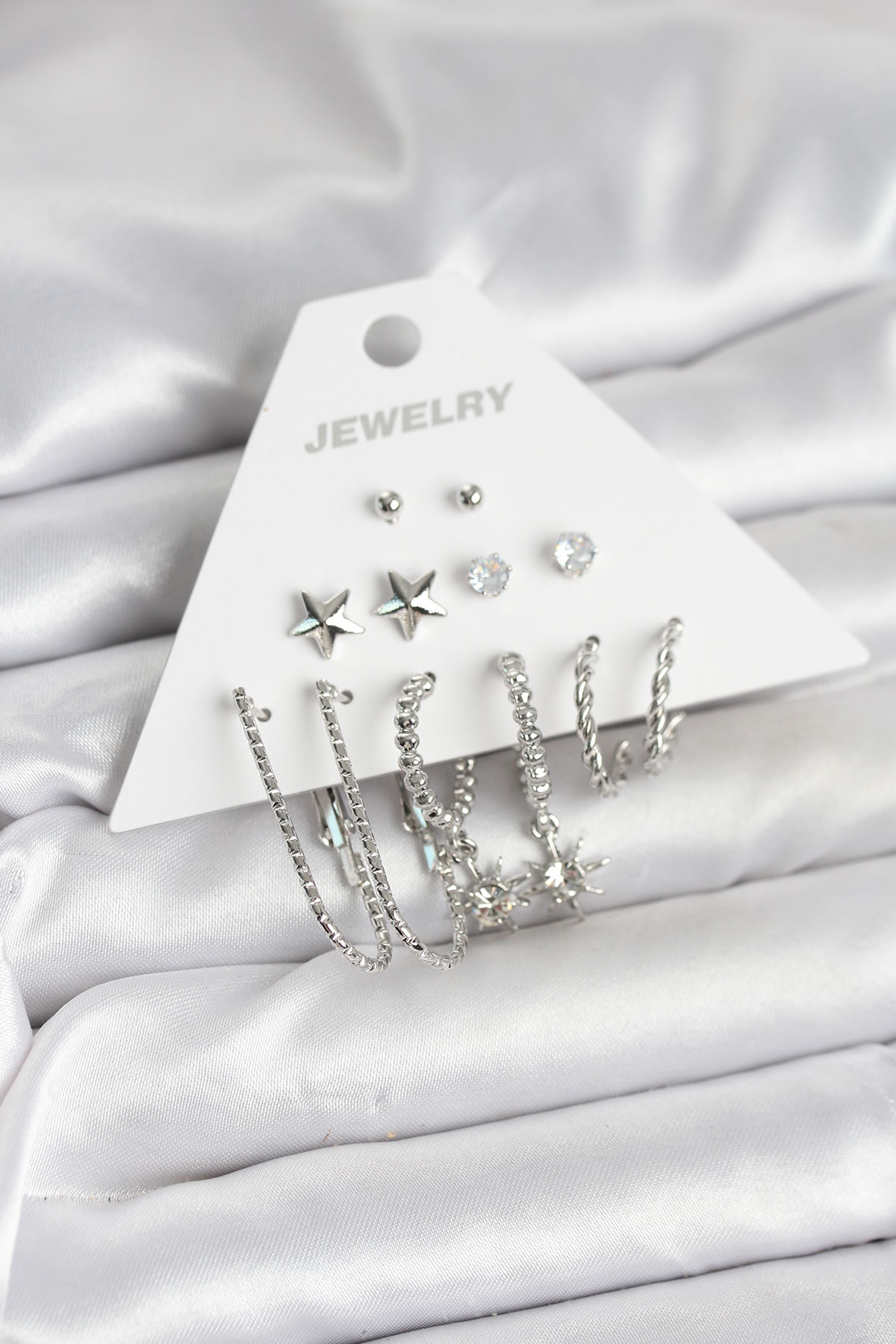 Pirinç Gümüş Renk Küpe Seti 6'lı - Lisinya