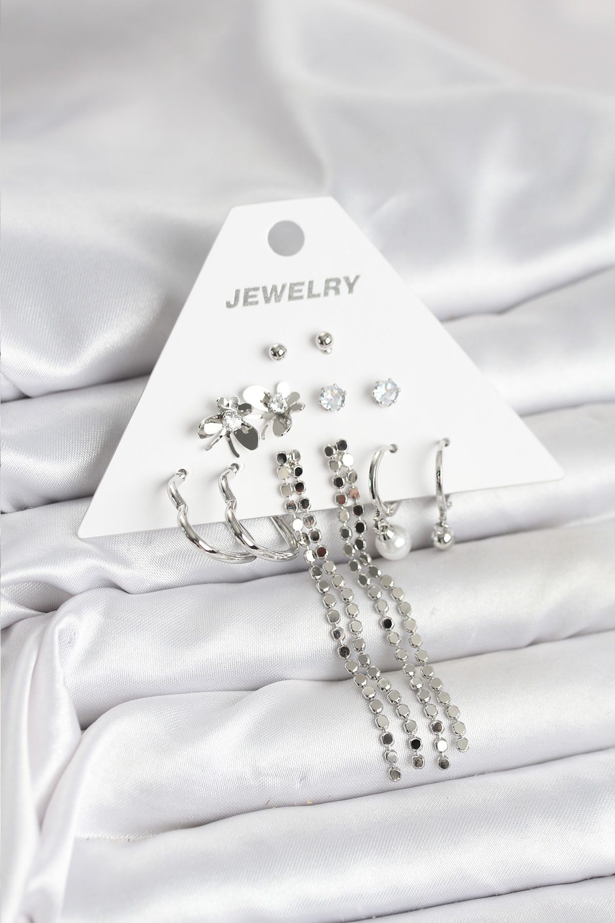 Pirinç Gümüş Renk 6 Çift Kadın Küpe - Lisinya