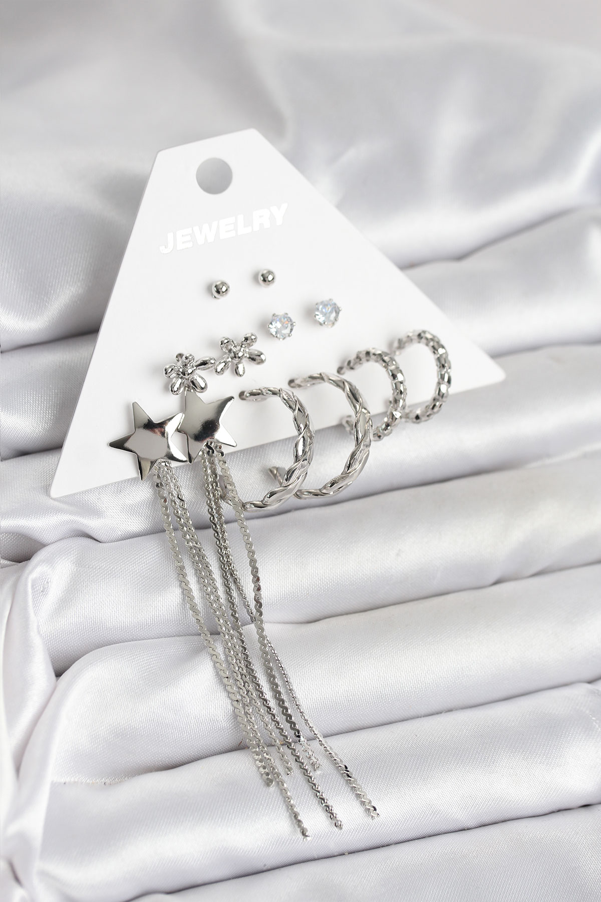 Gümüş Renk Pirinç 6 Çift Kadın Küpe Seti - Lisinya