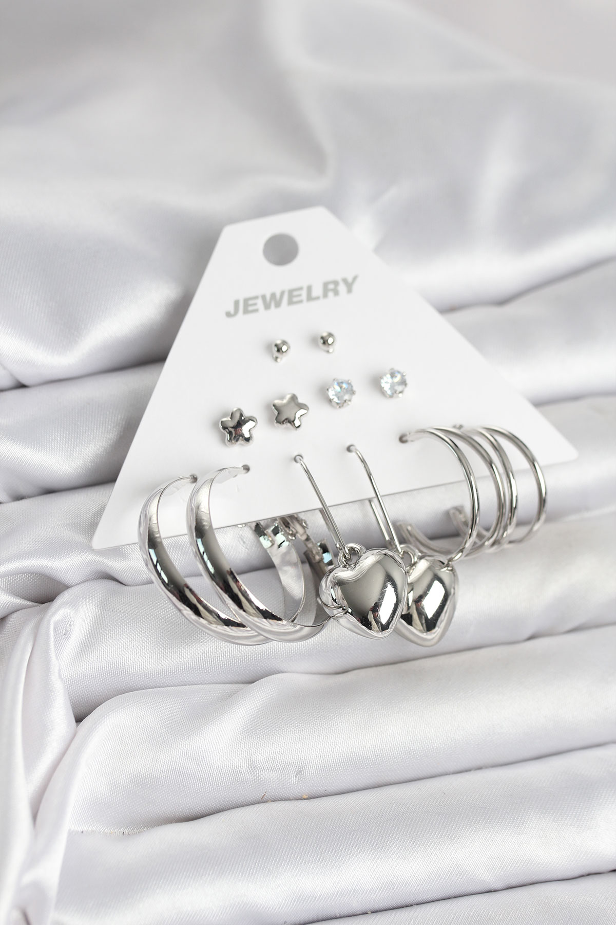 Pirinç Gümüş Renk 6 Çift Kadın Küpe Seti - Lisinya