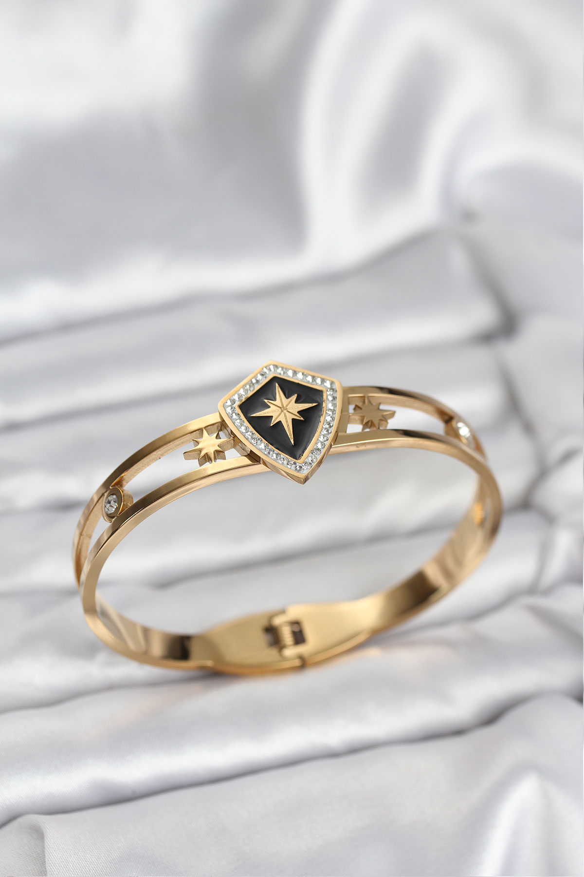 316L Çelik Gold Renk Kutup Yıldızı Kelepçe Bileklik - Lisinya