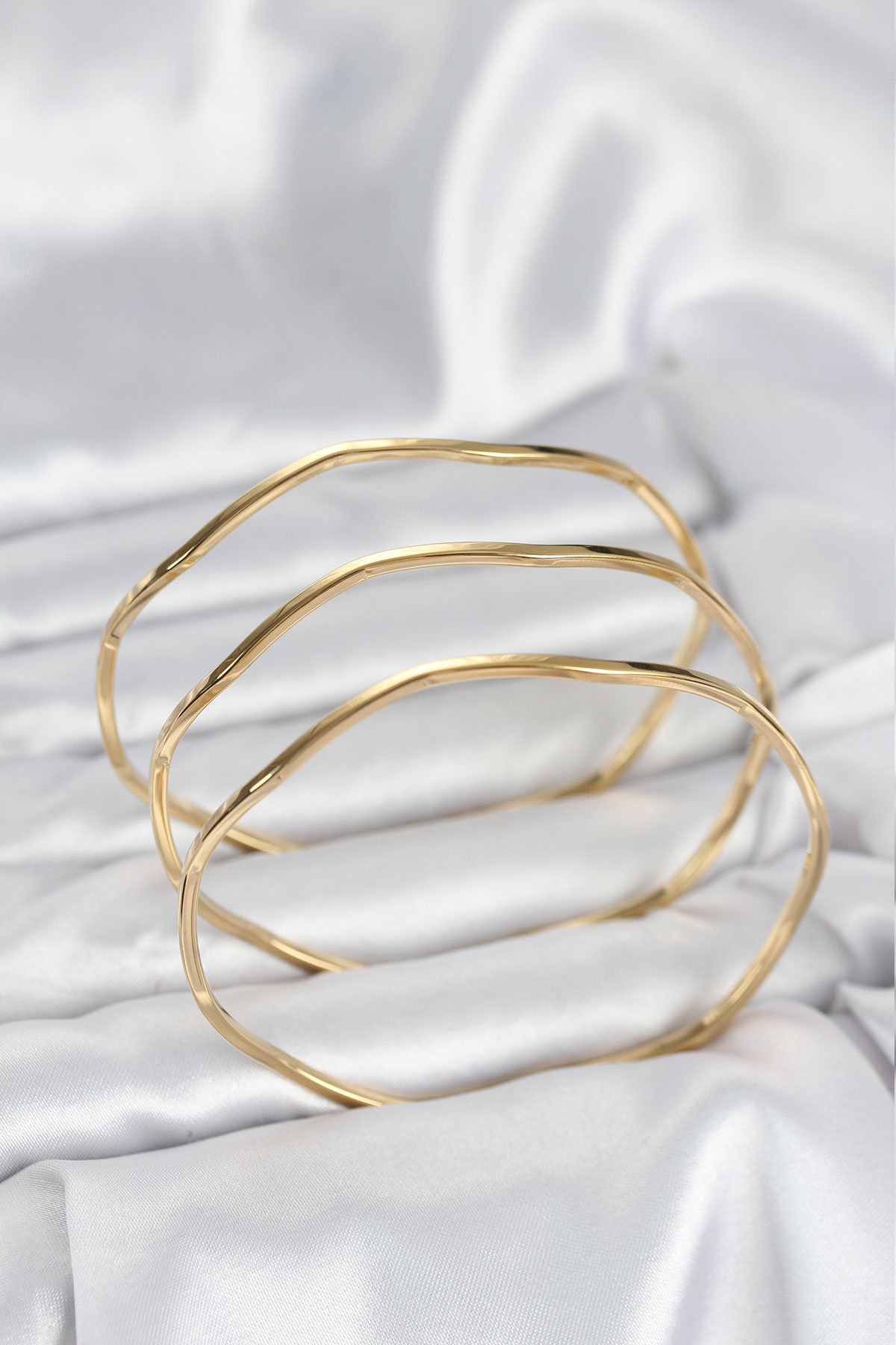 316L Çelik Gold Renk 65 mm Ajda Zikzak Model 3lü Kadın Bileklik - Lisinya