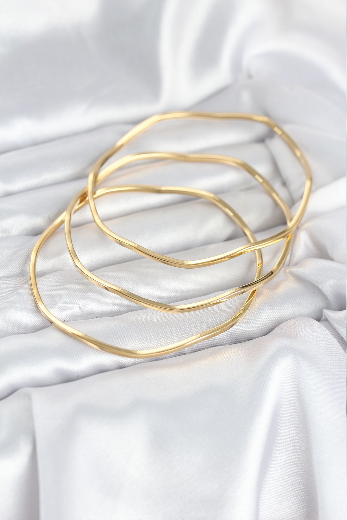 316L Çelik Gold Renk 65 mm Ajda Zikzak Model 3lü Kadın Bileklik - Lisinya