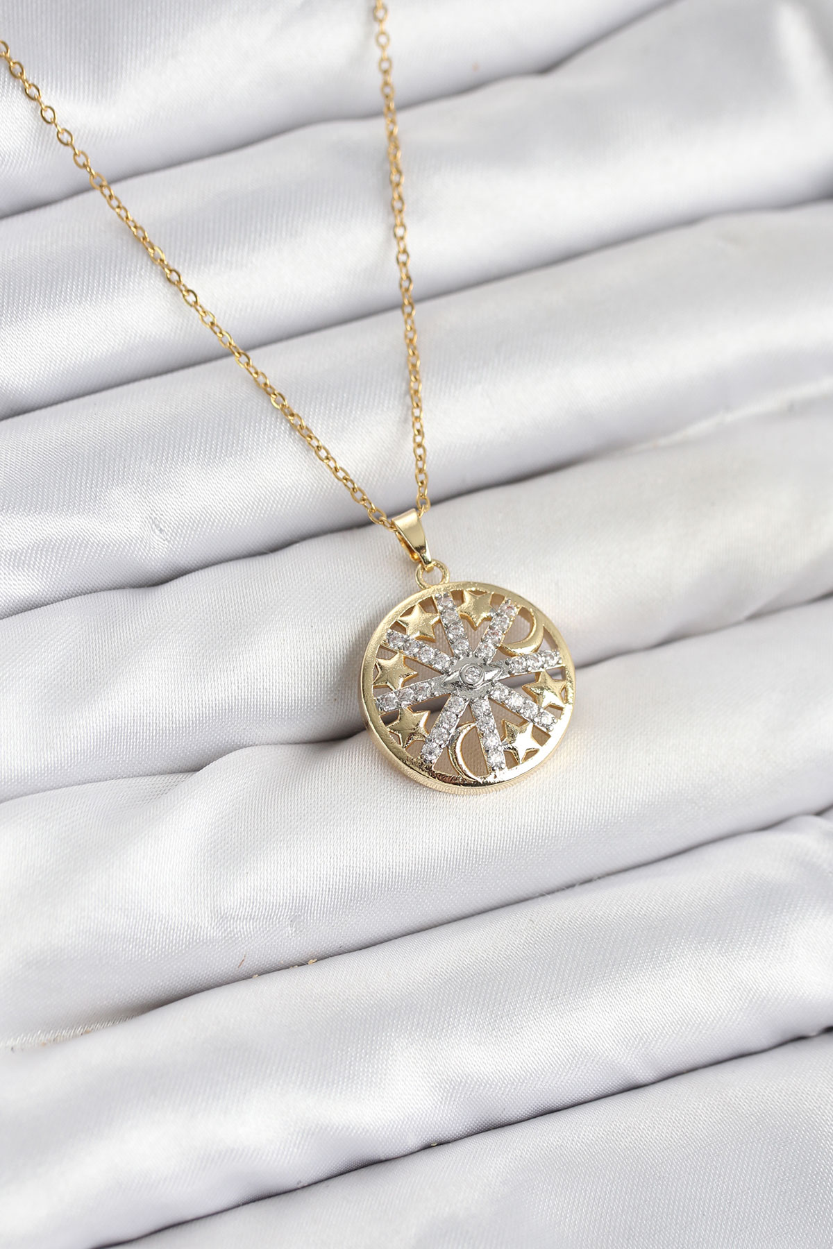 316L Çelik Zincir Gold Renk Zirkon Taşlı Kadın Kolye - Lisinya