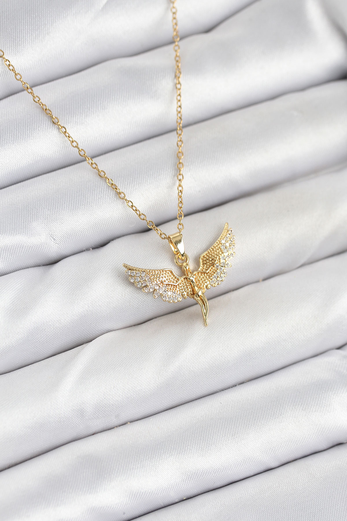 316L Çelik Zincir Gold Renk Melek Model Kadın Kolye - Lisinya