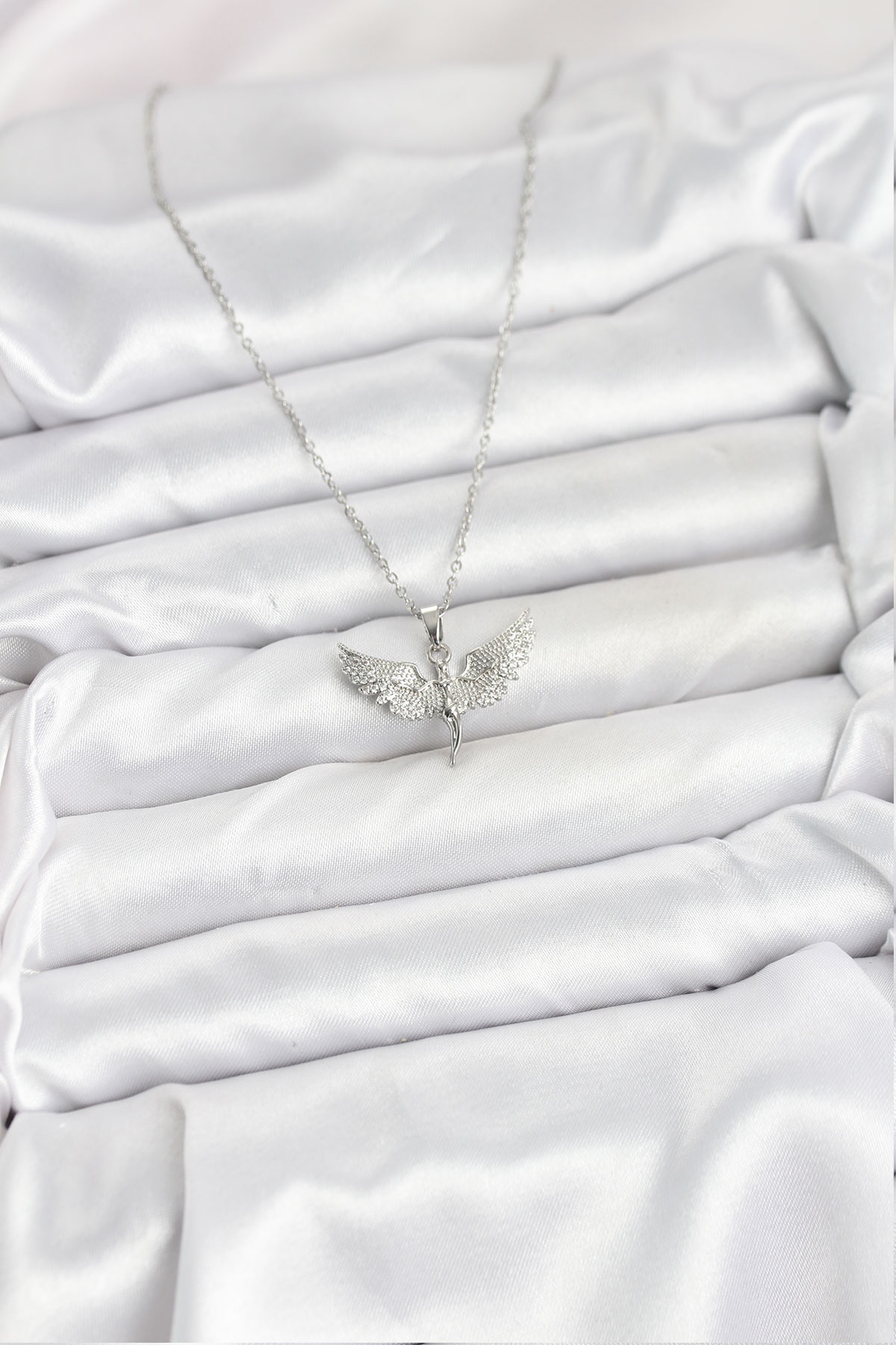 316L Çelik Zincir Gümüş Renk Melek Model Kadın Kolye - Lisinya