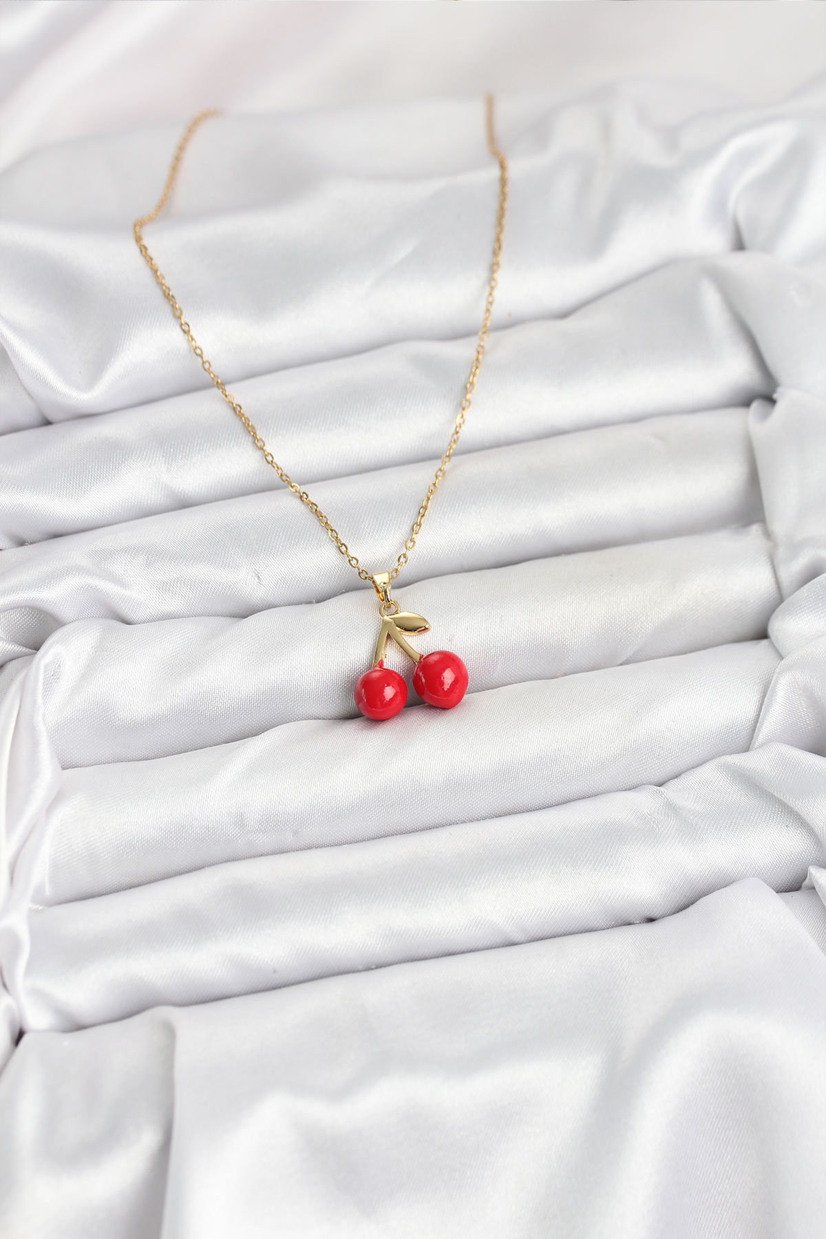 316L Çelik Zincir Gold Renk Kiraz Model Kadın Kolye - Lisinya