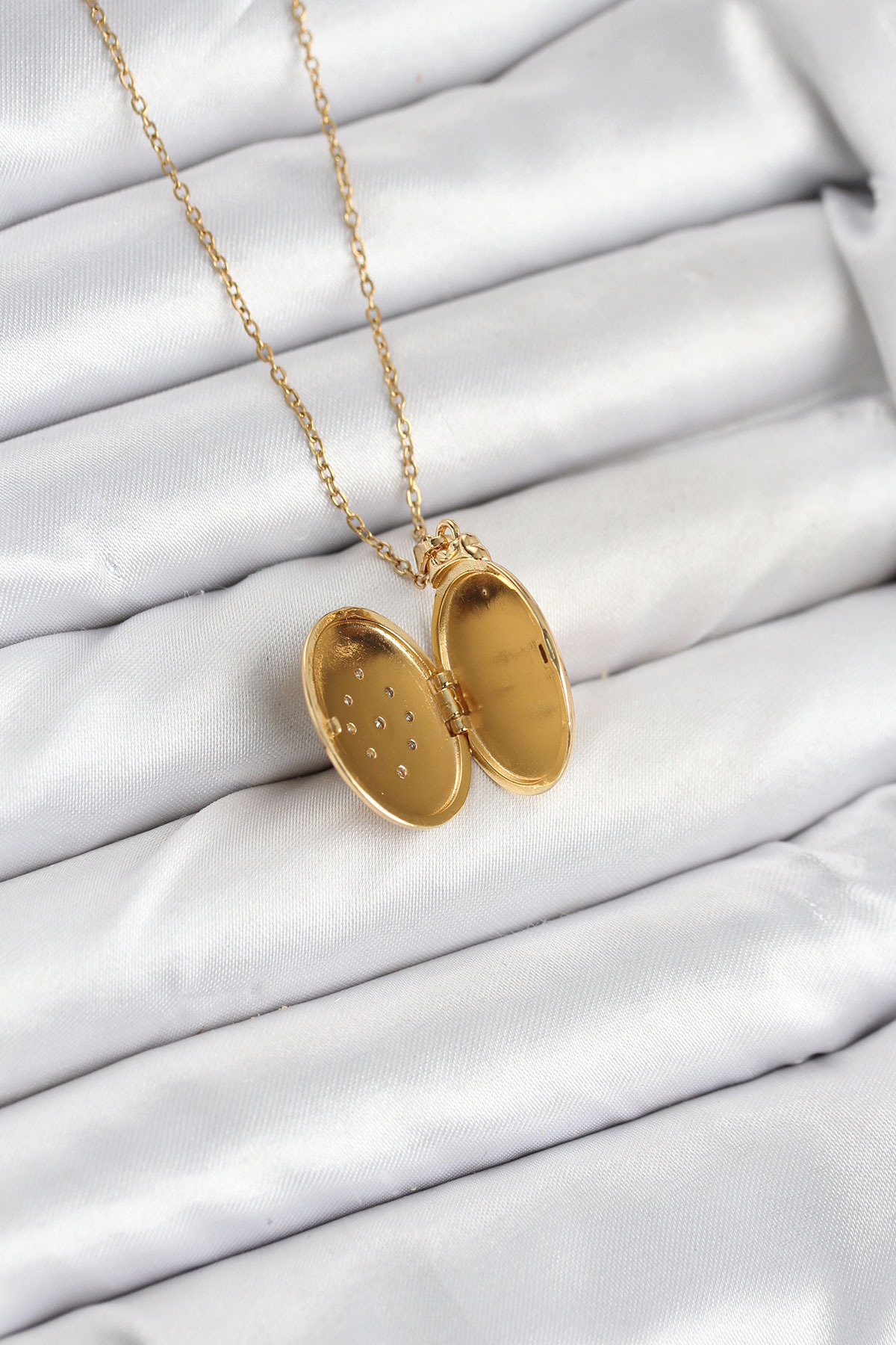 316L Çelik Zincir Gold Renk Kapaklı Açılabilir Model Kadın Kolye - Lisinya